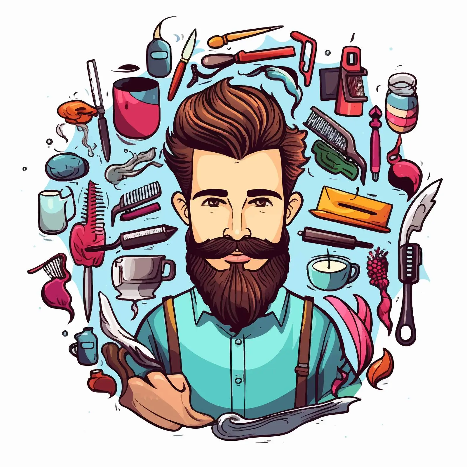 Barber Shop Man with Mustache and Tools — free download from Dotvec