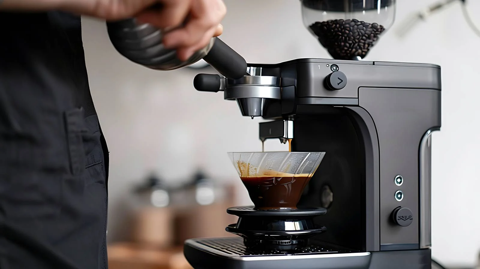 Barista Operating Espresso Machine with Filter — free download from Dotvec
