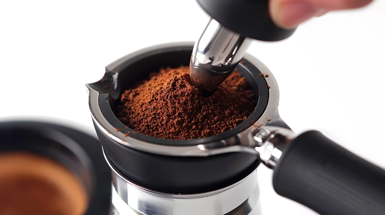 Barista Tamping Ground Coffee in Portafilter — free download from Dotvec