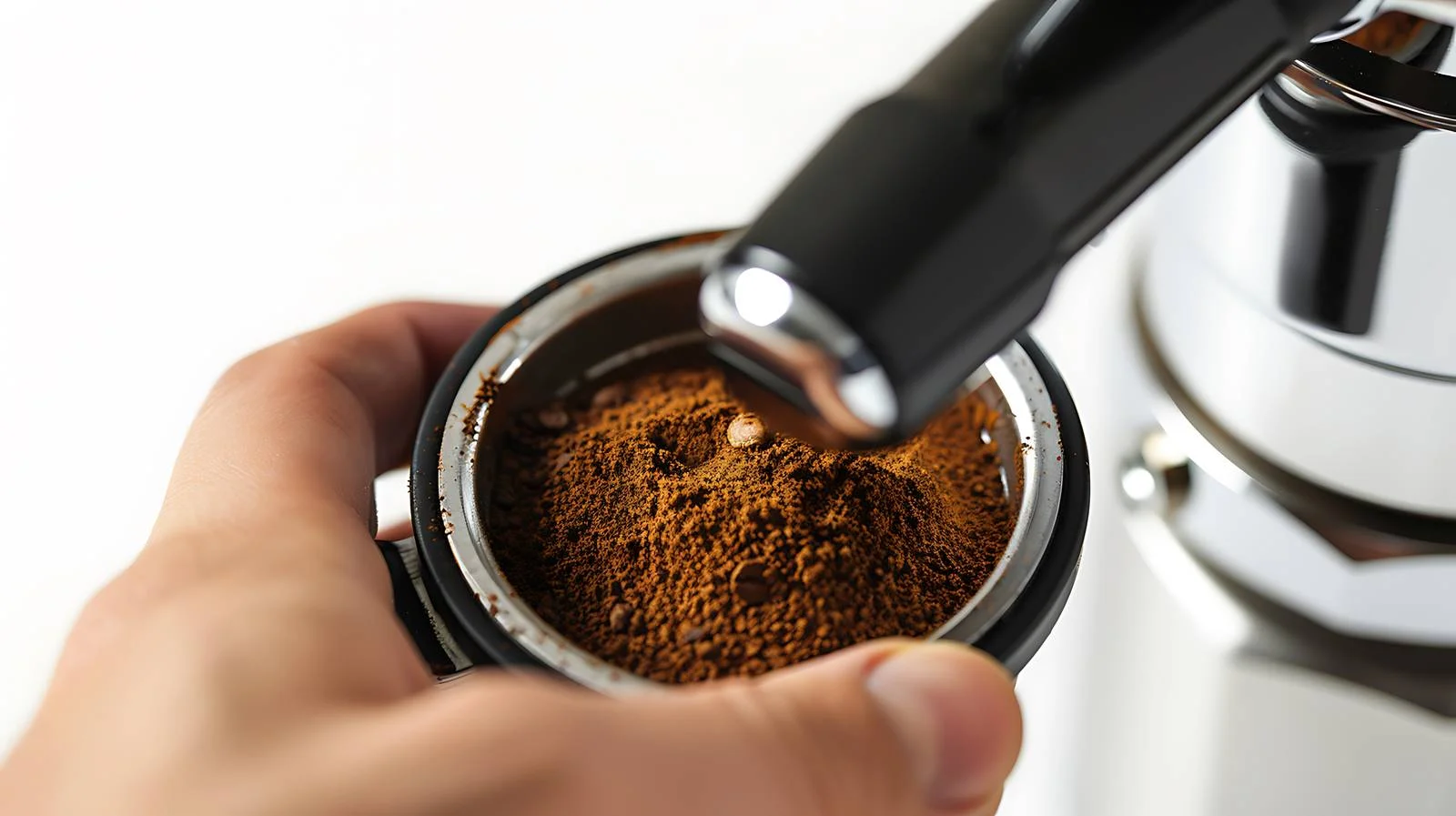 Barista Pressing Ground Coffee with Tamper — free download from Dotvec