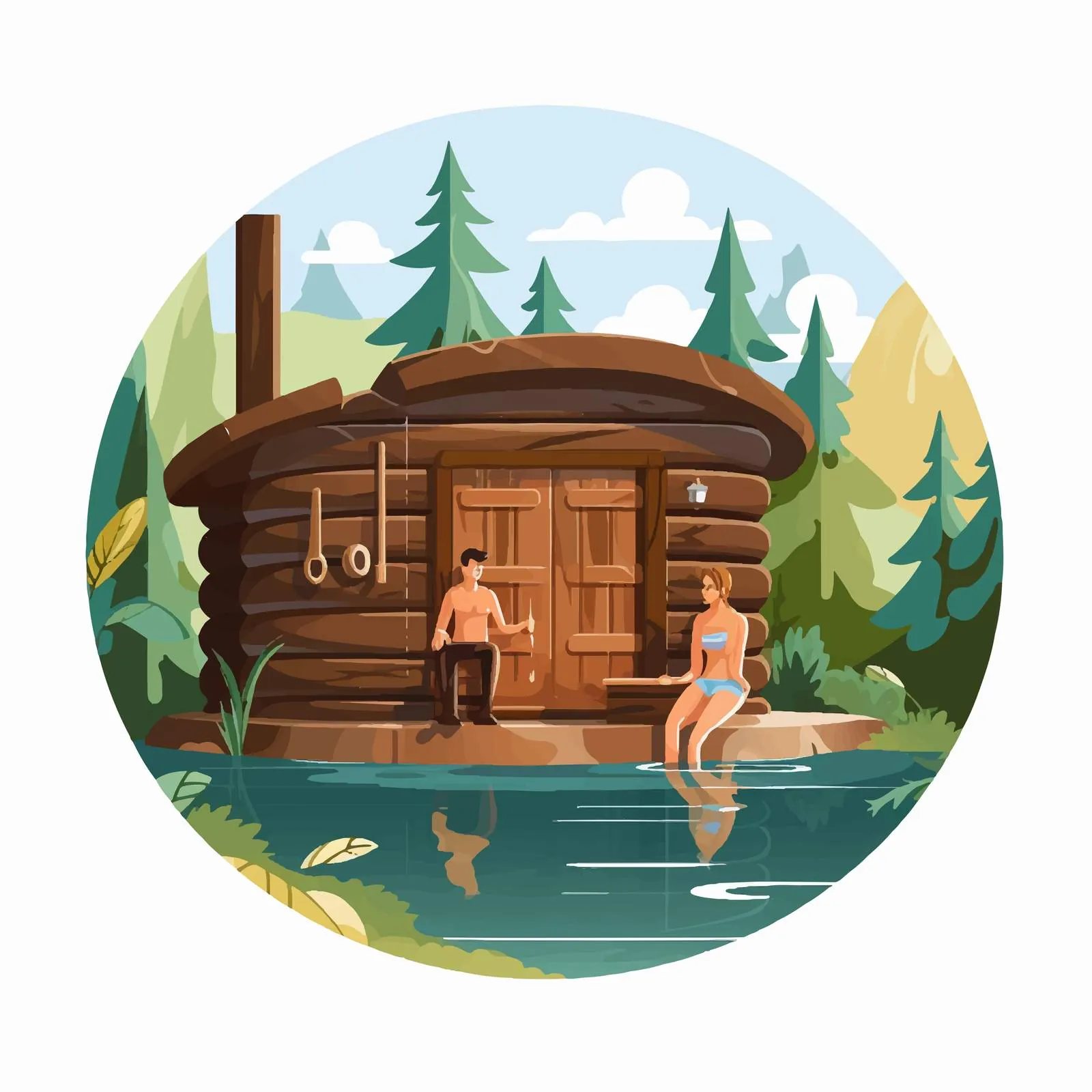 Couple Enjoying Barrel Sauna in Nature — free download from Dotvec