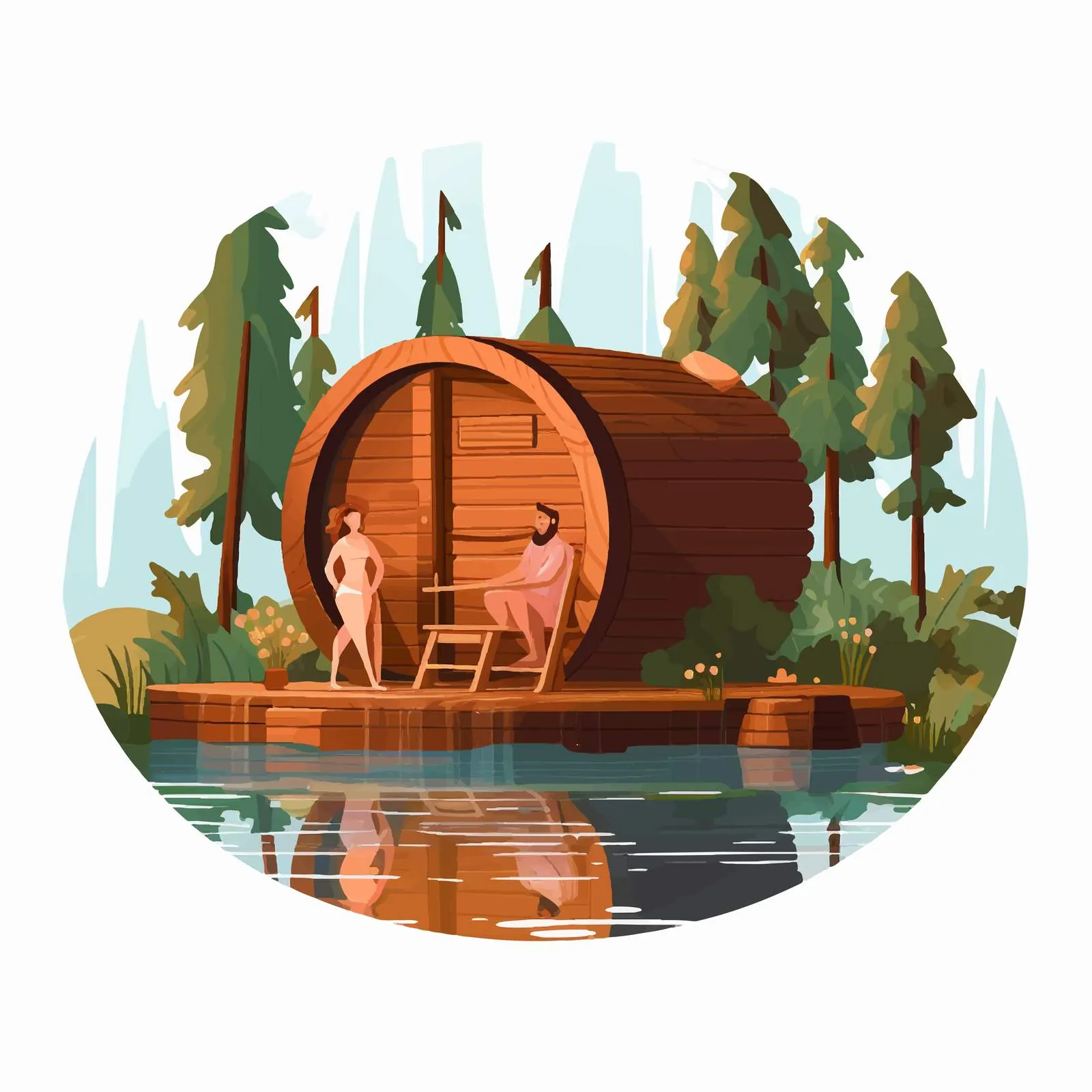 Couple Enjoying Barrel Sauna in Nature — free download from Dotvec