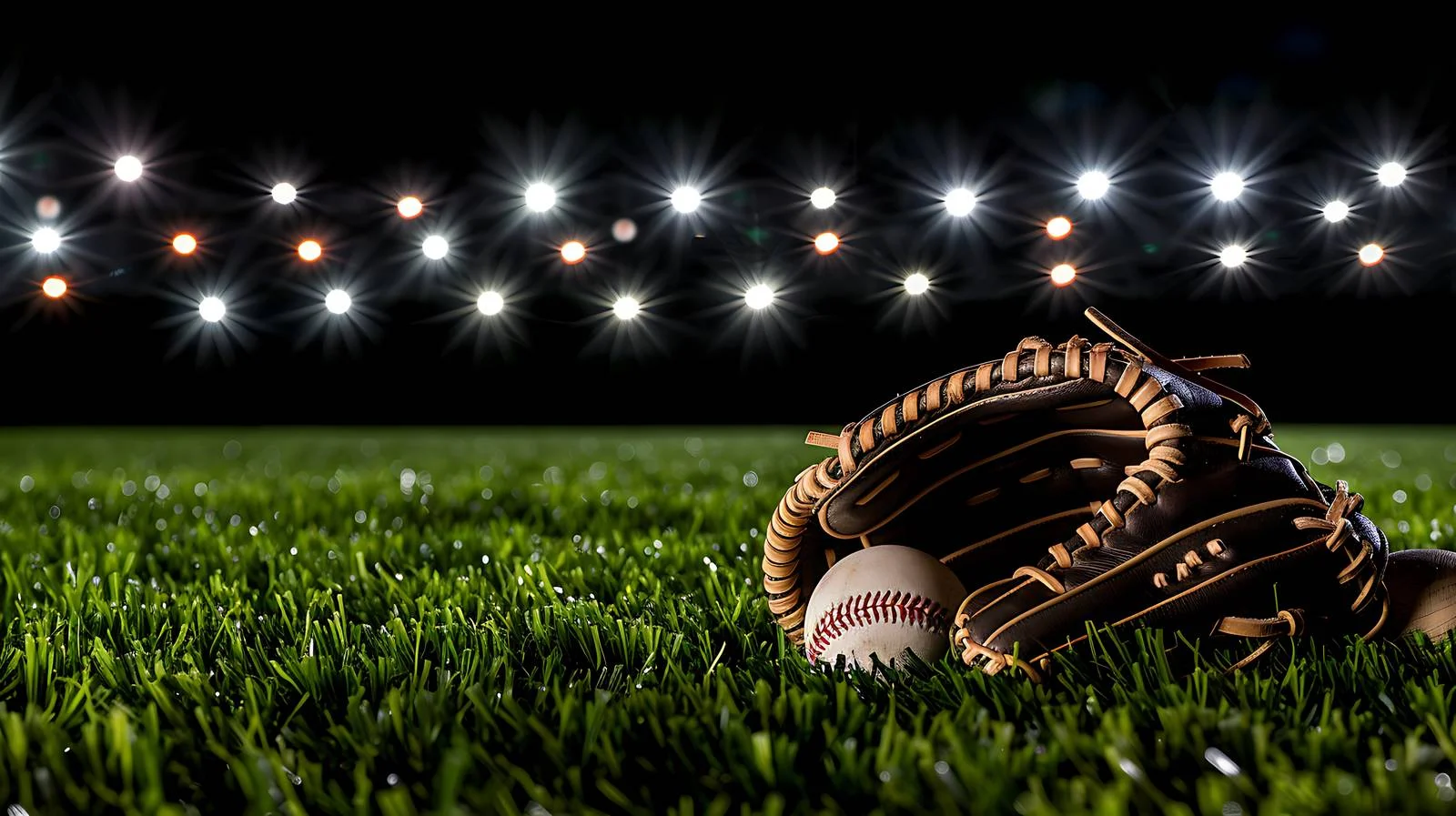 Baseball bat, glove, ball on grass field — free download from Dotvec