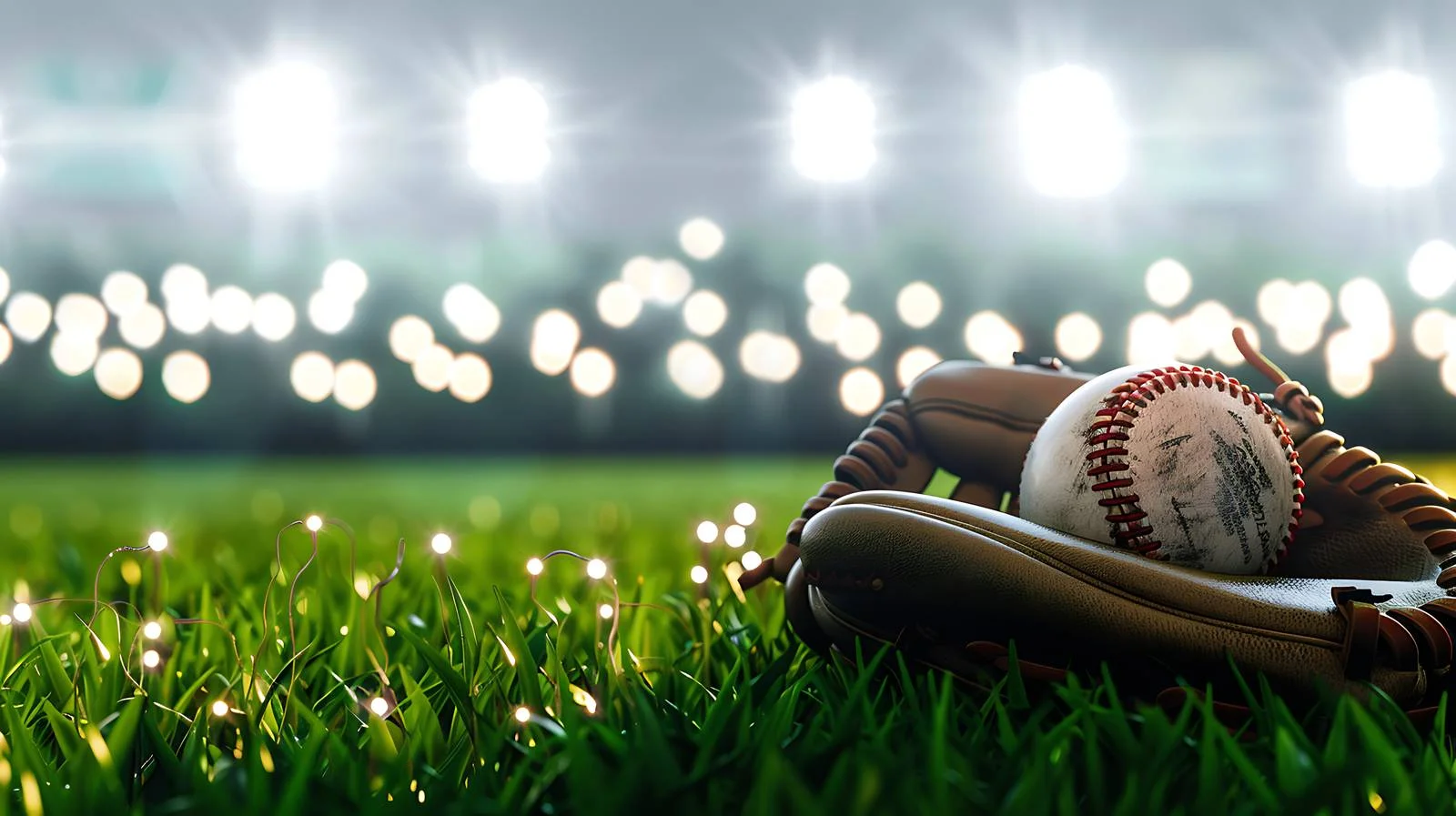 Baseball bat, glove, and ball on grass field — free download from Dotvec