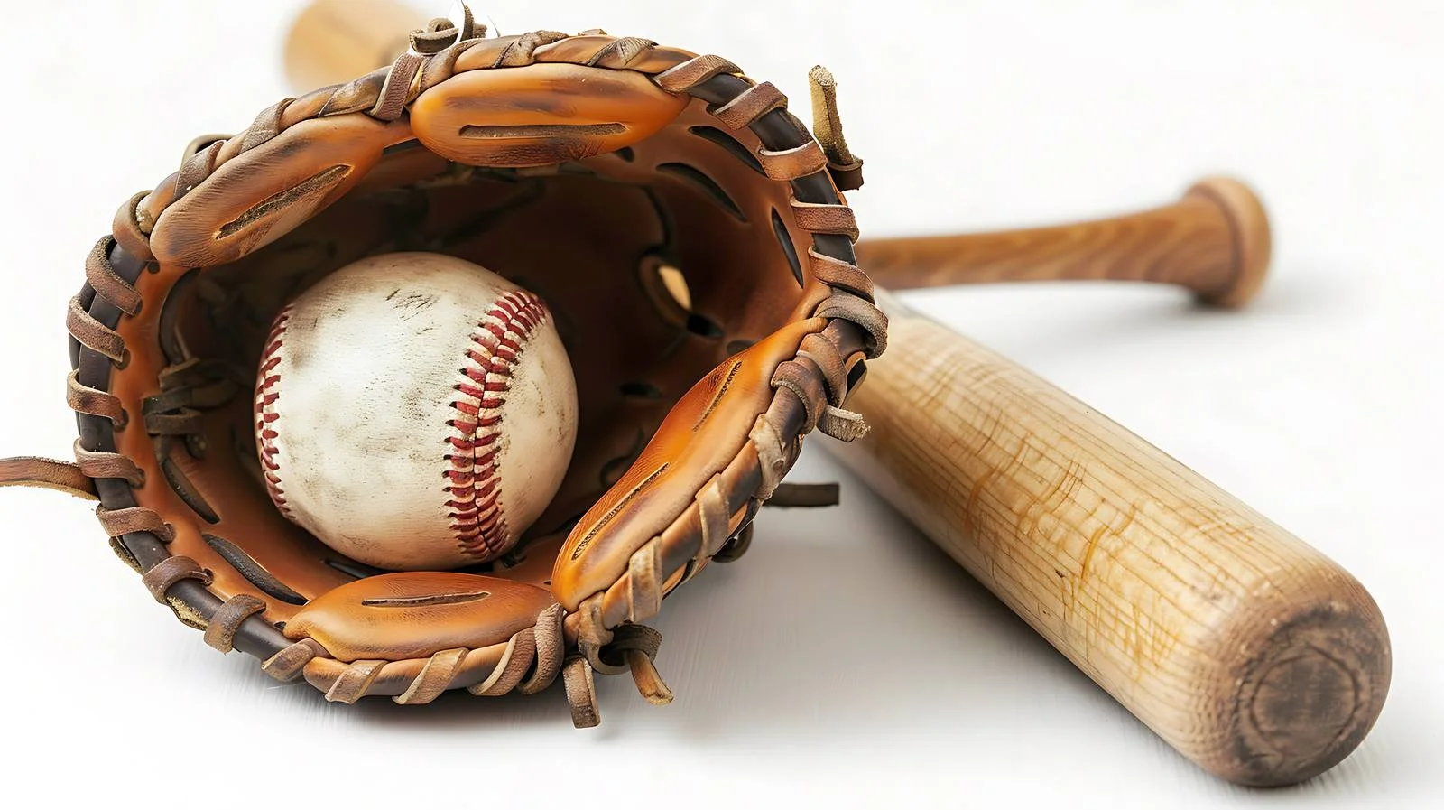 Baseball Glove and Brown Bat Low Angle Focus — free download from Dotvec