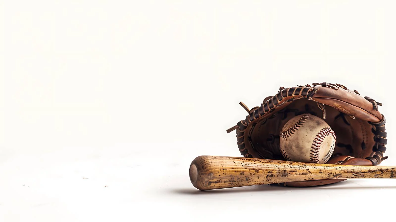 Brown baseball glove with bat low angle — free download from Dotvec