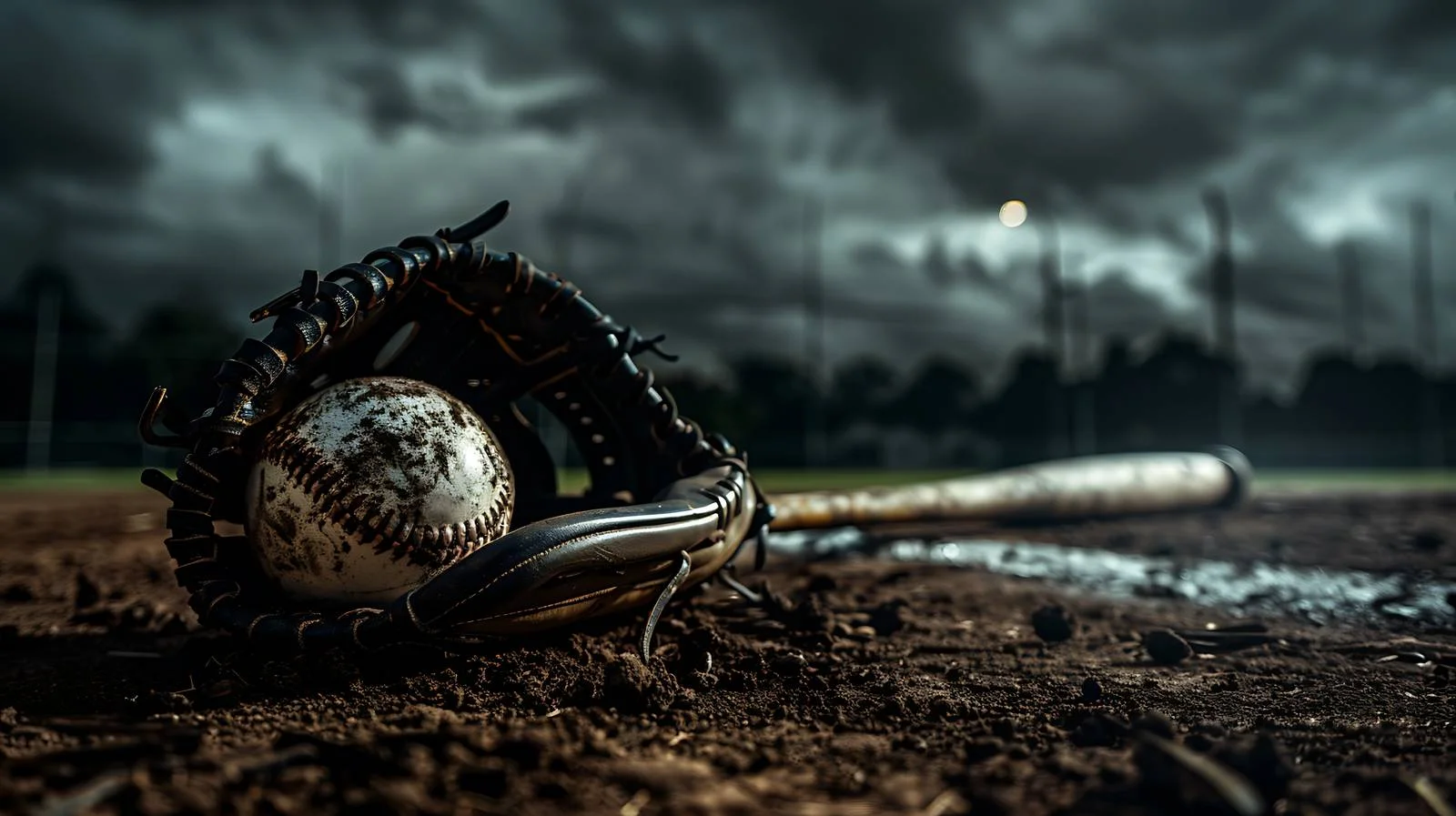 Low Angle View of Baseball Mitt and Bat — free download from Dotvec