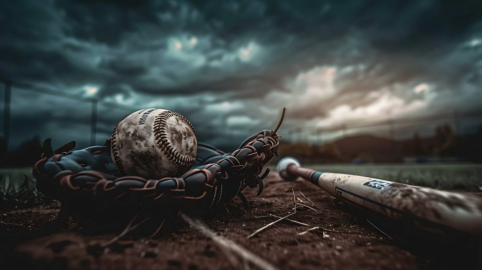 Sports equipment - Baseball bat and mitt low-angle view — free download from Dotvec