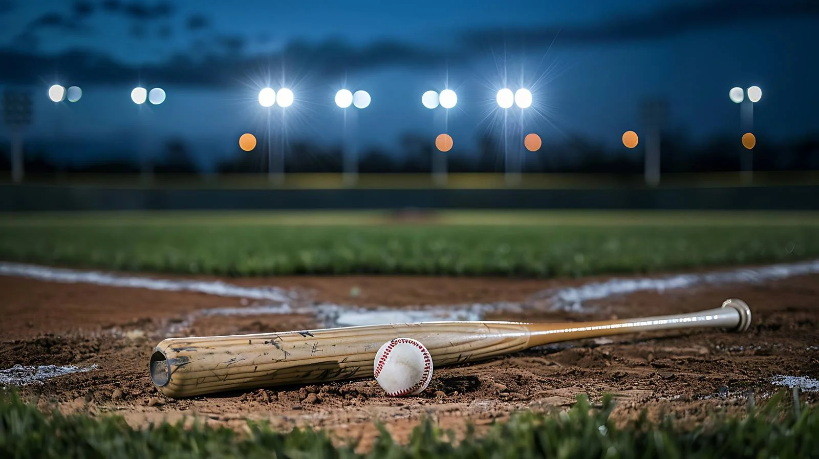 Nighttime Baseball Scene with Glove and Bat — free download from Dotvec