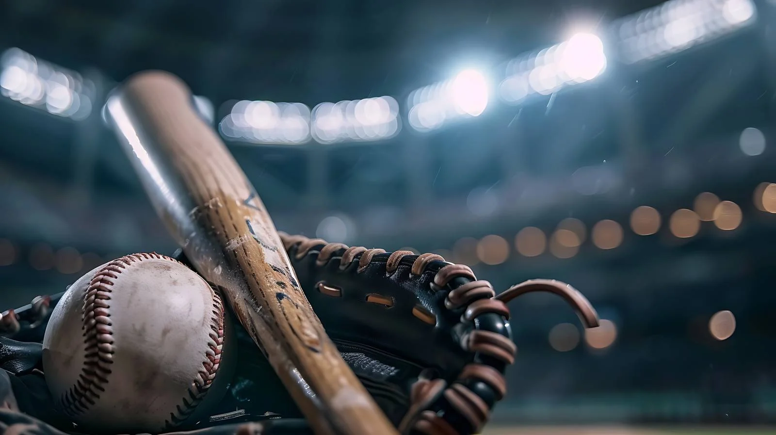 Nighttime baseball gear under stadium lights — free download from Dotvec