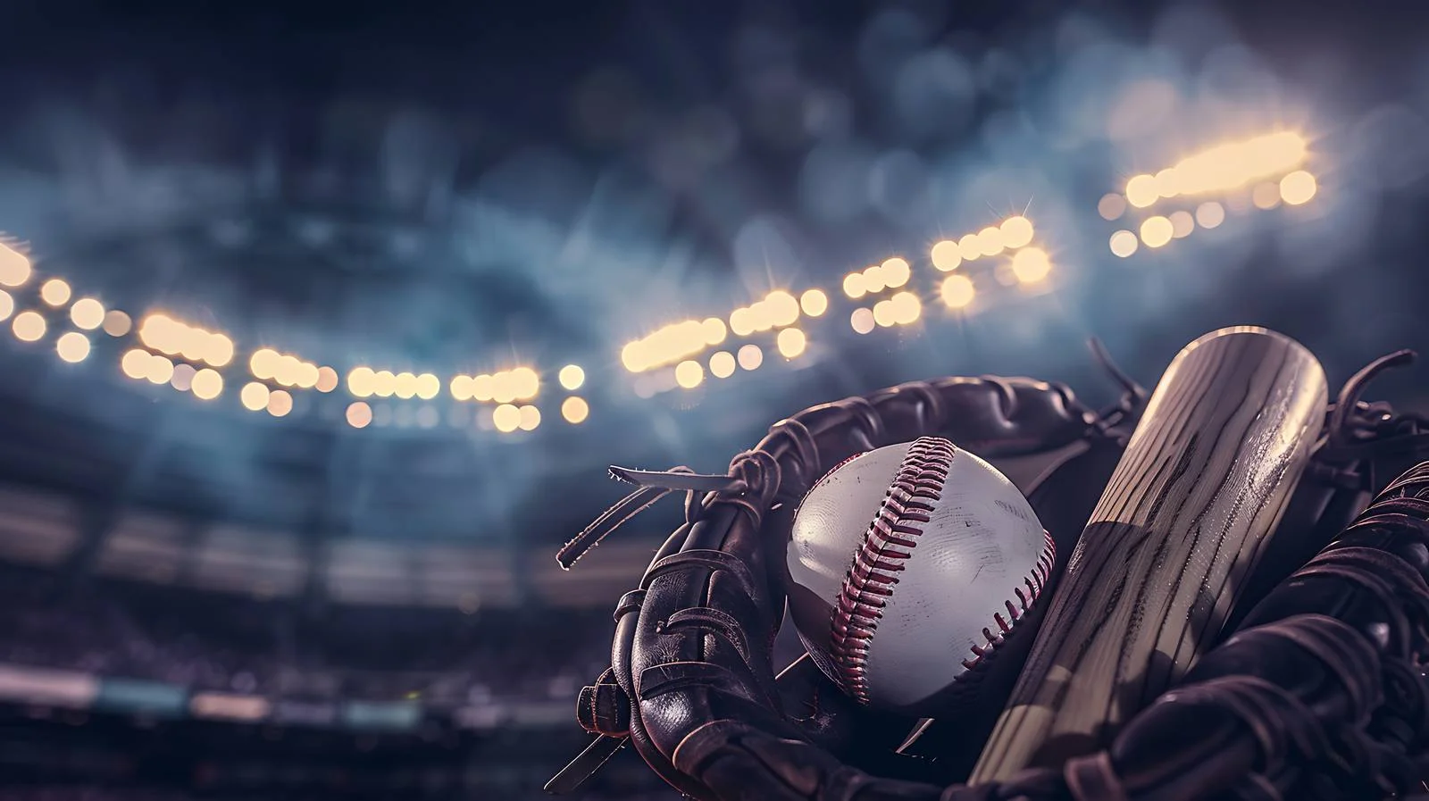 Nighttime baseball game under stadium lights — free download from Dotvec