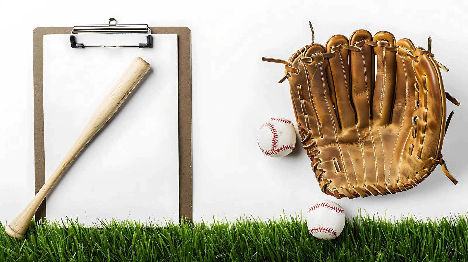 Baseball gear and clipboard on grass field — free download from Dotvec