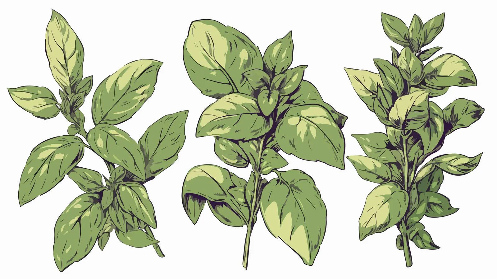 Hand-Drawn Basil Plant Contour Vector Illustration — free download from Dotvec