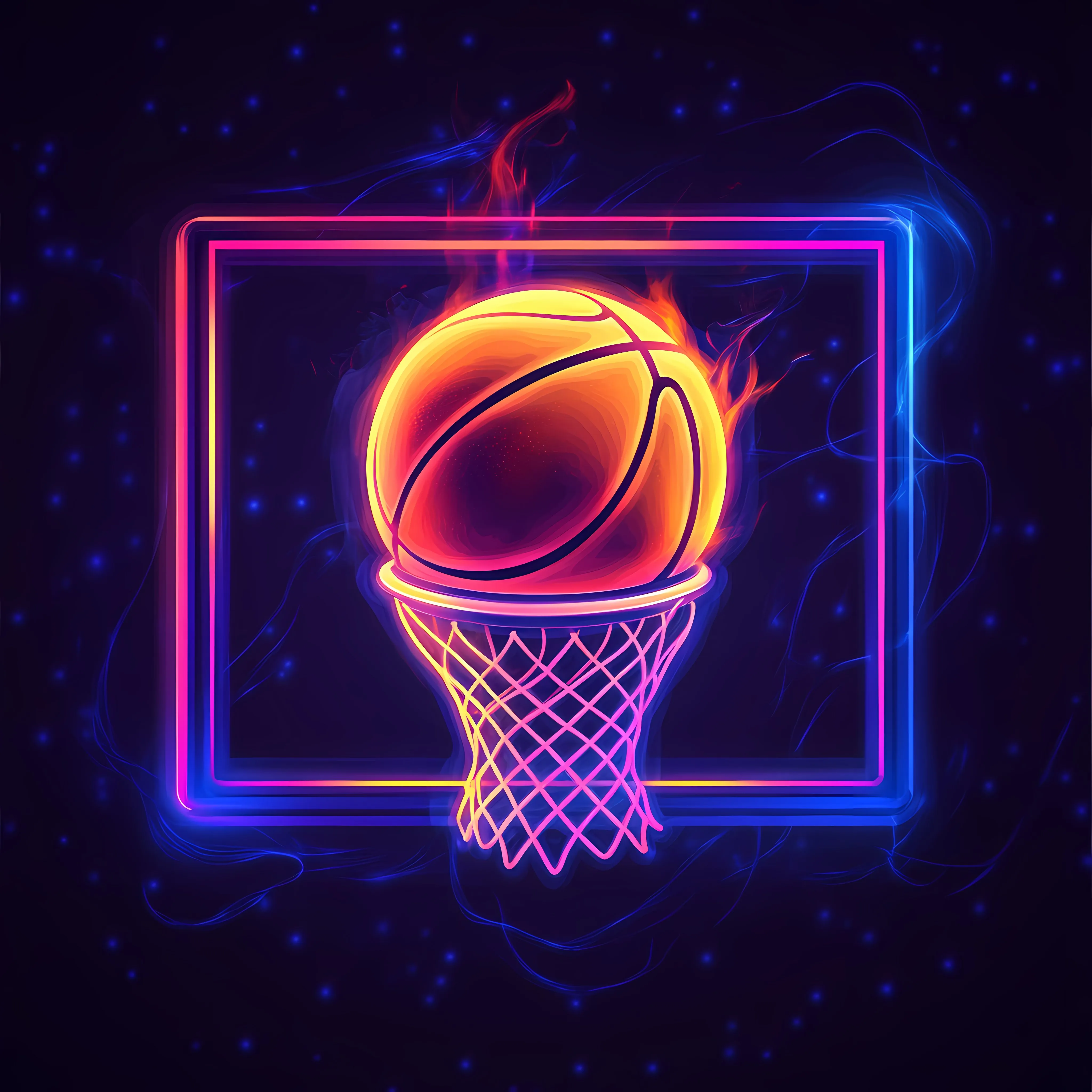Neon Style Basketball Illustration On Fire — free download from Dotvec