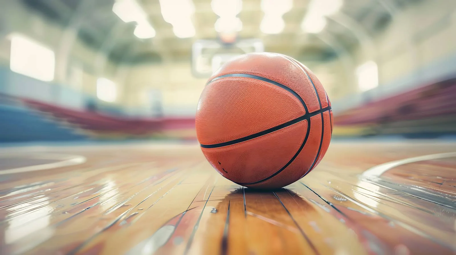 Intense Basketball Close-Up on Wooden Court — free download from Dotvec