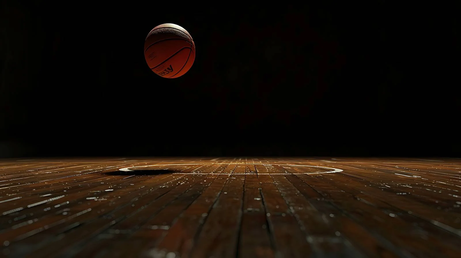 Elevated basketball in dramatic spotlight – free suspended image from Dotvec