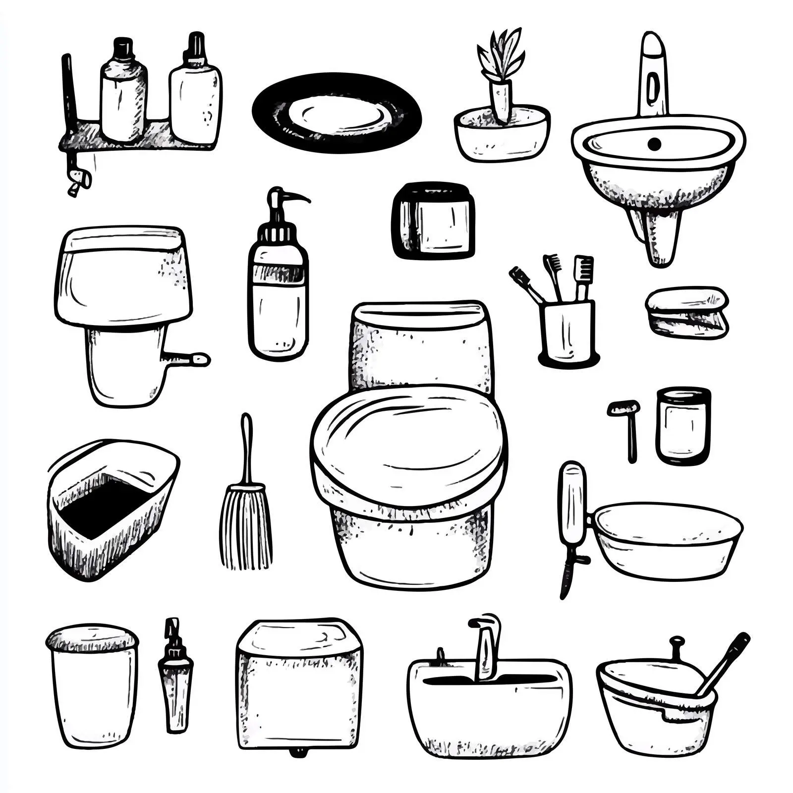 Cartoon Bathroom Objects Icon Set — free download from Dotvec