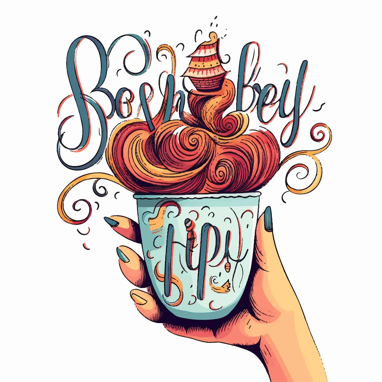 Happy Hand Lettering with Cup and Long Nails — free download from Dotvec