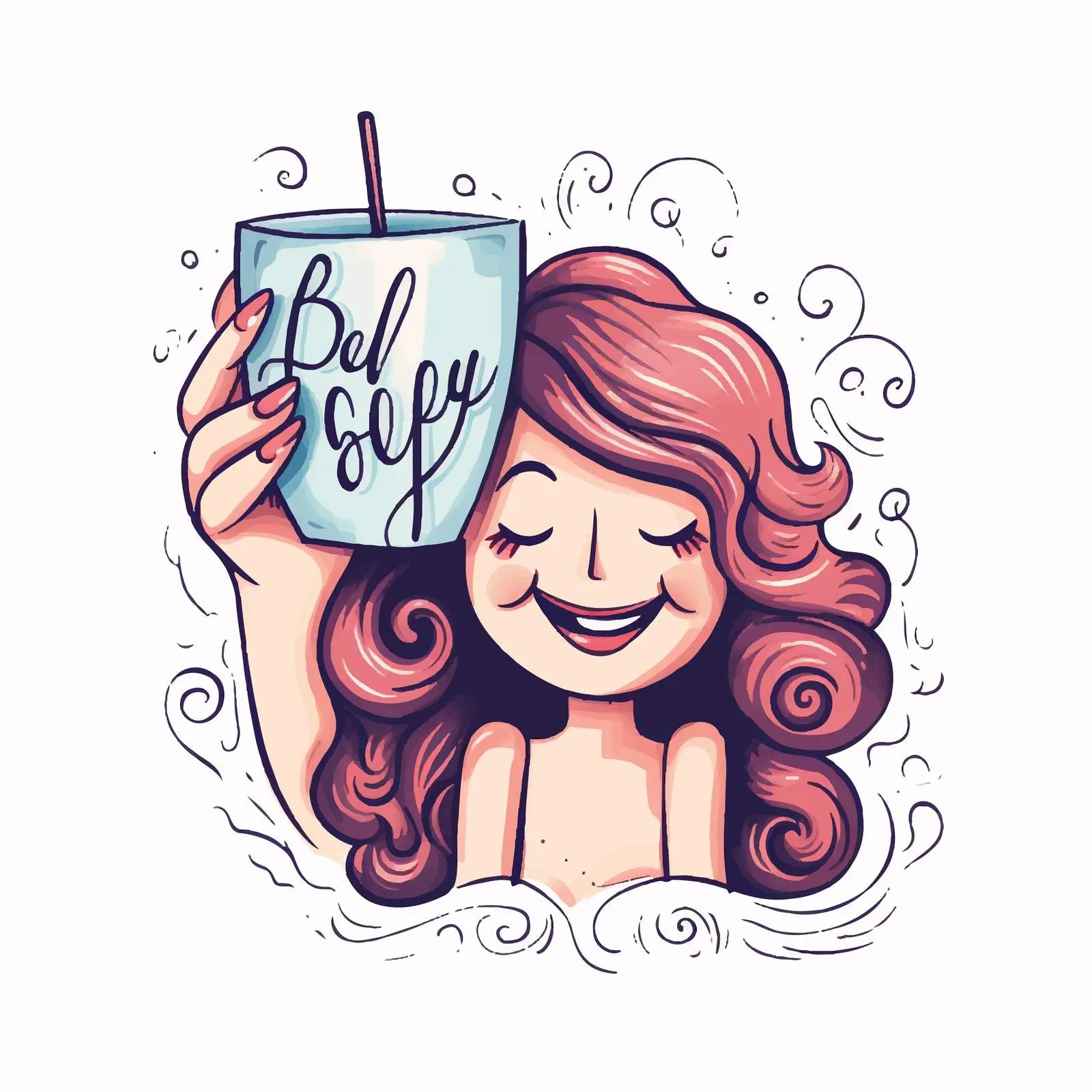 Happy Hand Lettering with Cup and Long Nails — free download from Dotvec