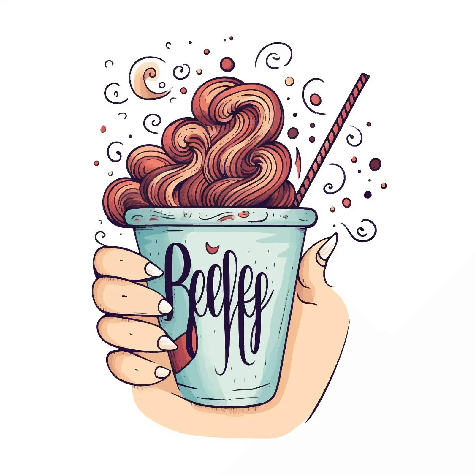 Happy Hand Lettering with Coffee Cup — free download from Dotvec