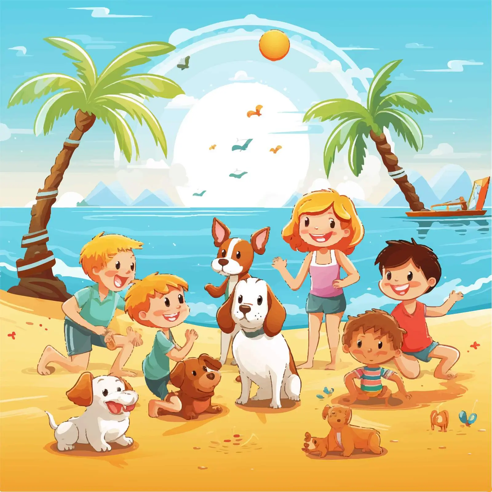 Beach Scene with Pets and Children — free download from Dotvec