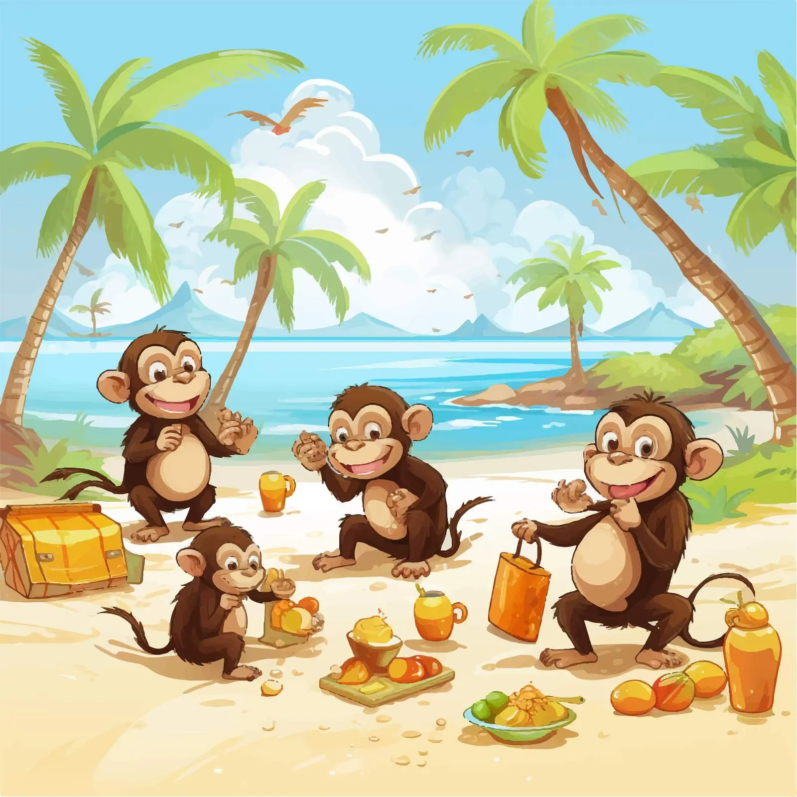 Little Monkeys Enjoying Beach Activities — free download from Dotvec