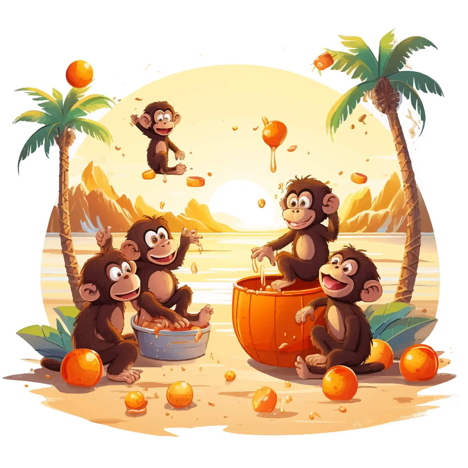 Monkeys Enjoying Beach Activities in Vivid Vector — free download from Dotvec