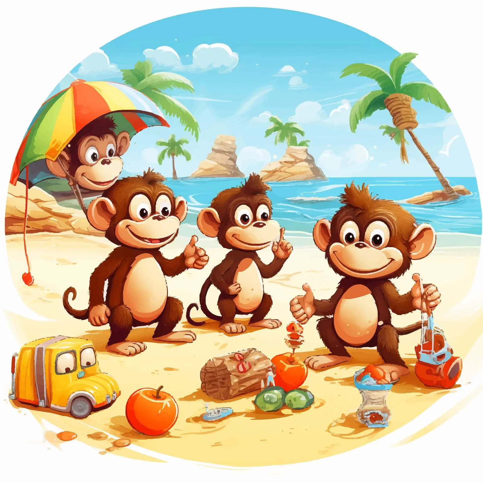 Playful Monkeys Enjoying Fun Beach Activities — free download from Dotvec