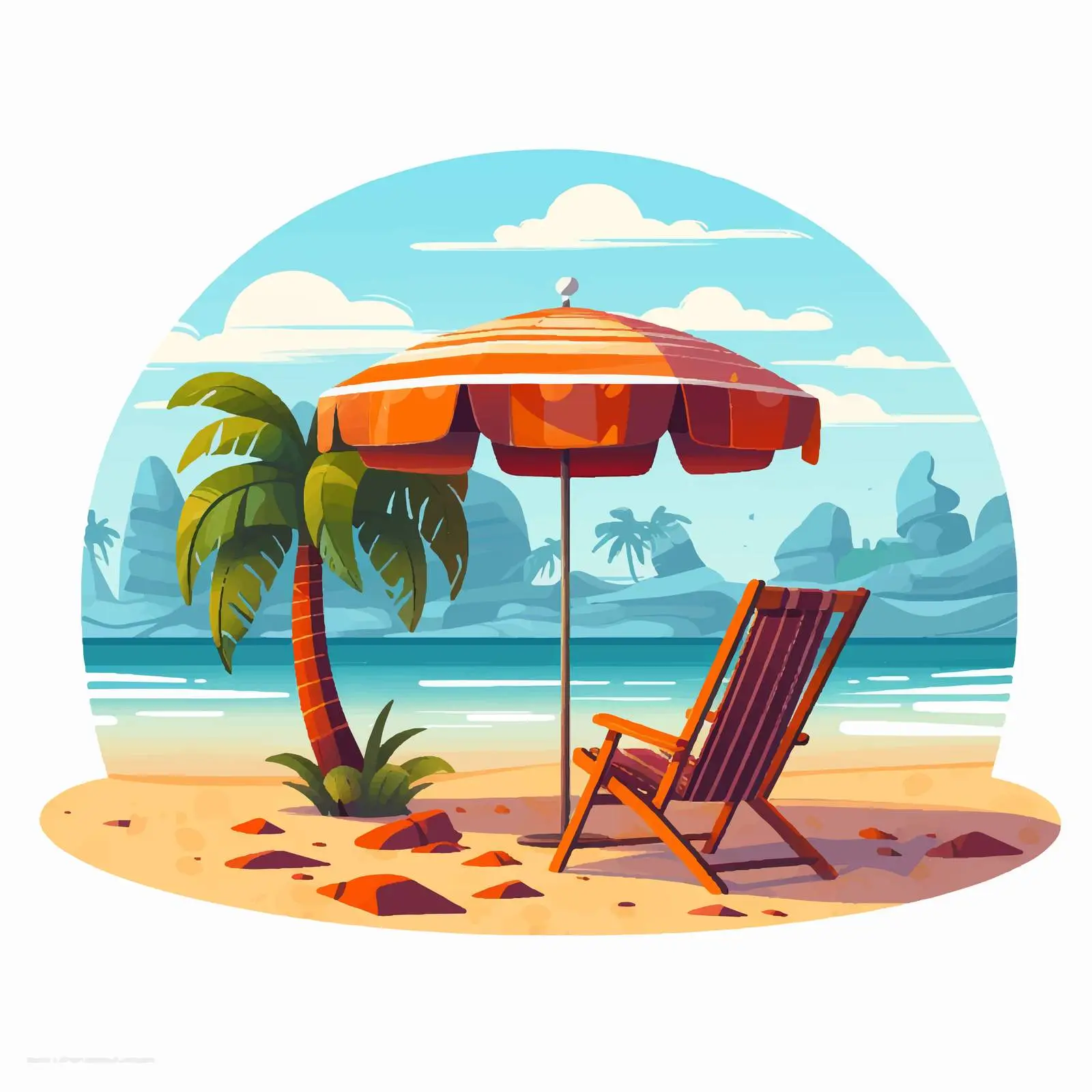 Seaside Resort Vector with Umbrella and Deck Chair — free download from Dotvec