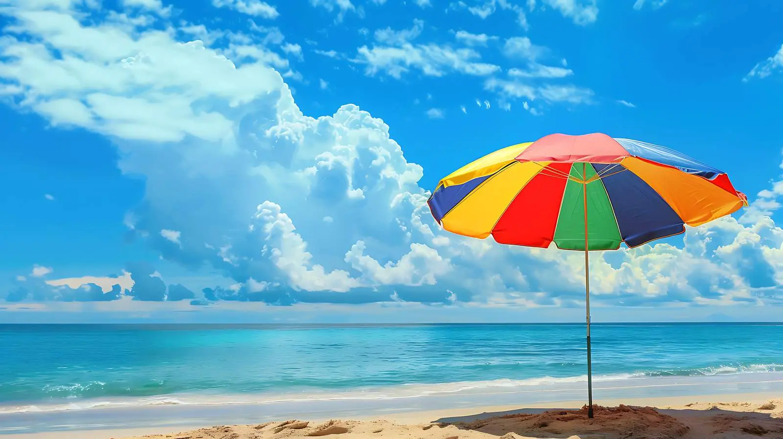 Colorful Beach Umbrella Under Blue Sky — free download from Dotvec