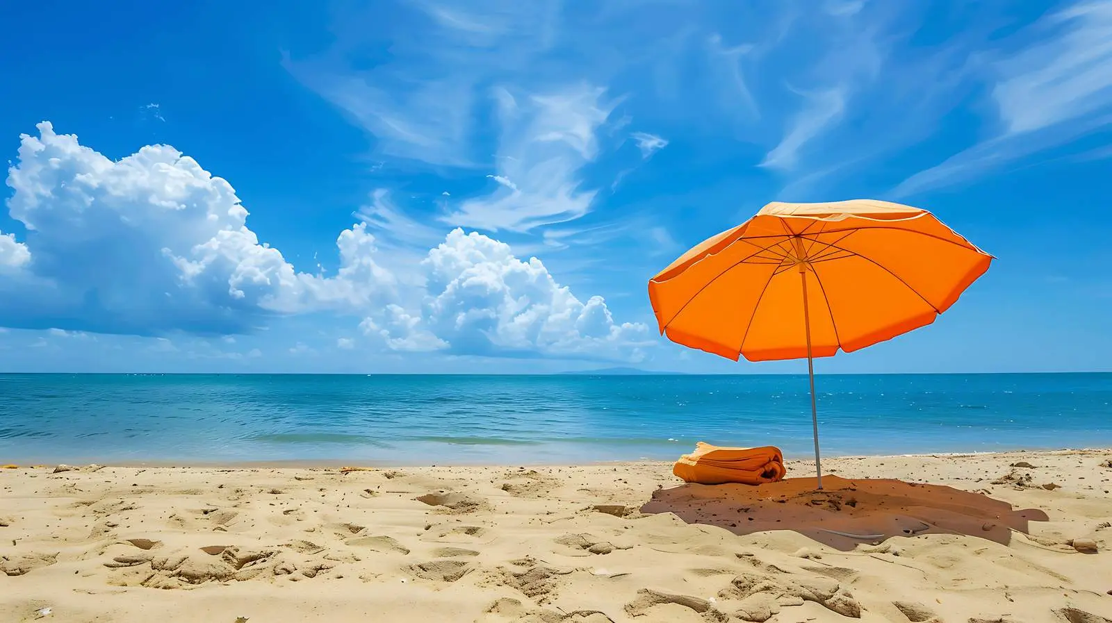 Beach Umbrella Under Blue Sky and Sea – free refreshing image from Dotvec