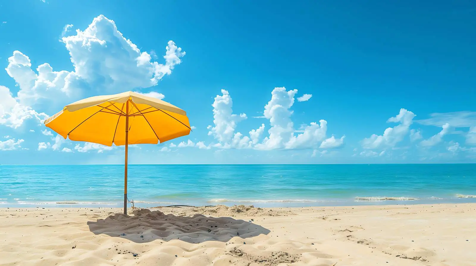 Beach Umbrella Against Blue Sky and Sea – free umbrella image from Dotvec