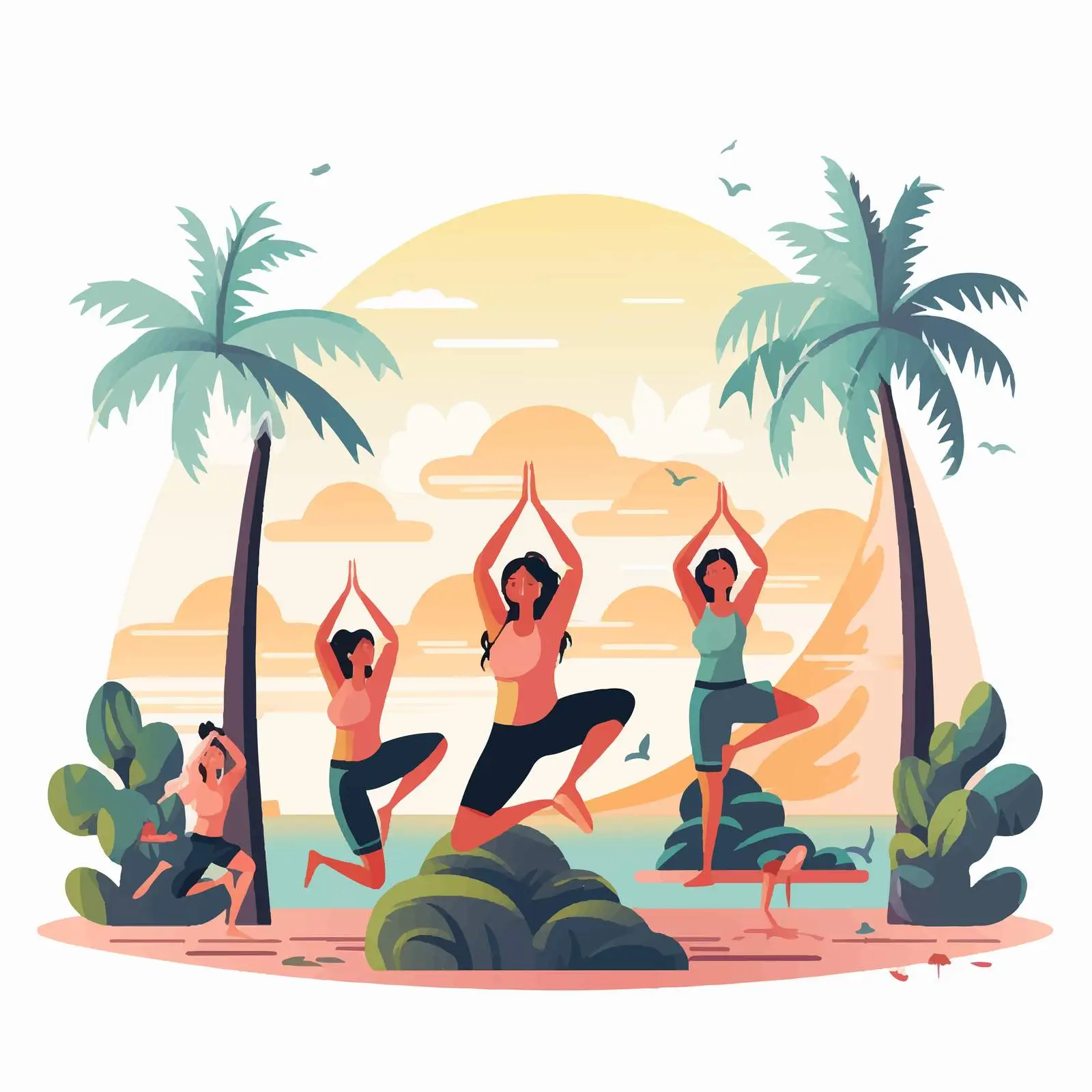 Beach Yoga Class Vector Illustration – free tranquil environment image from Dotvec
