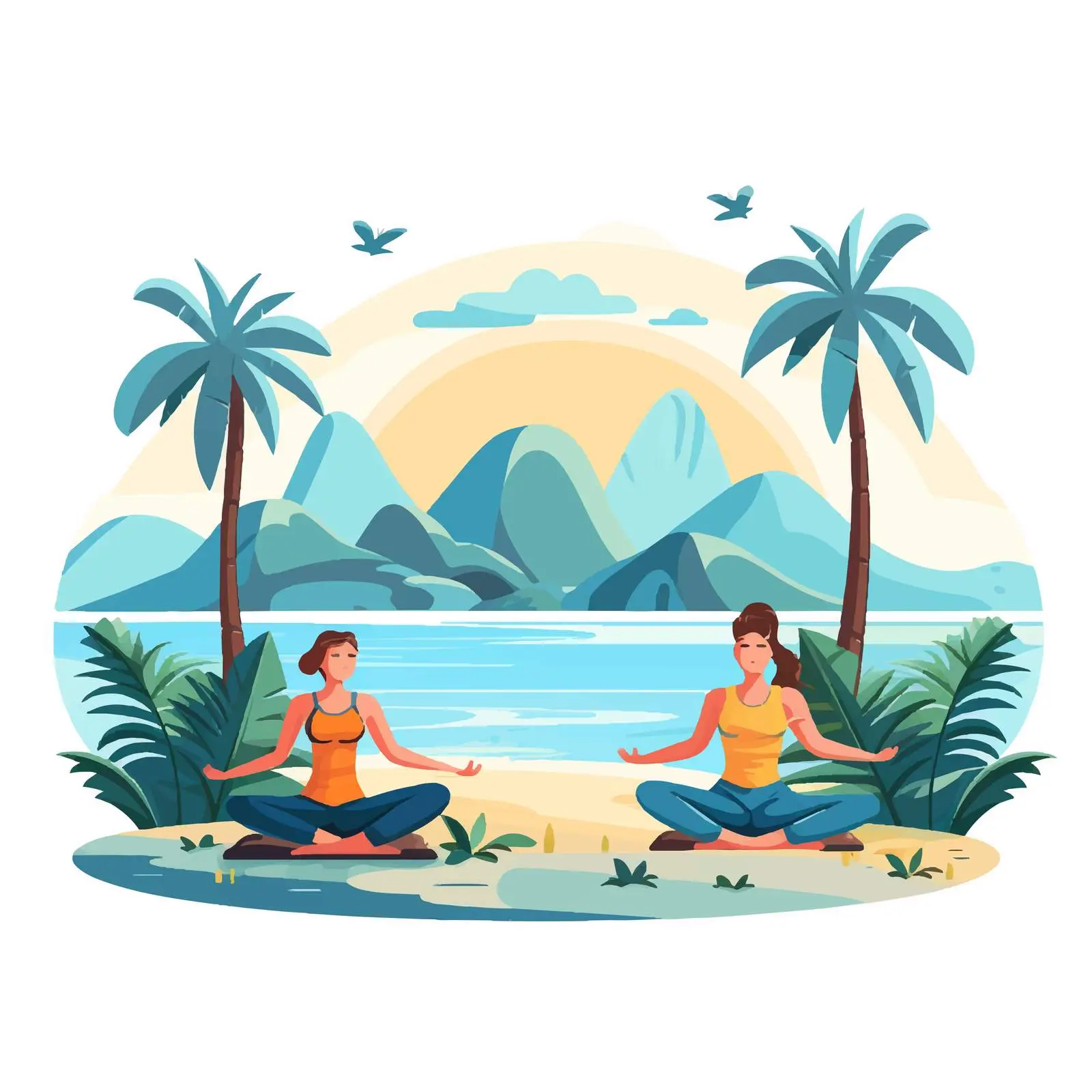 Beach Yoga Class Flat Vector Illustration — free download from Dotvec