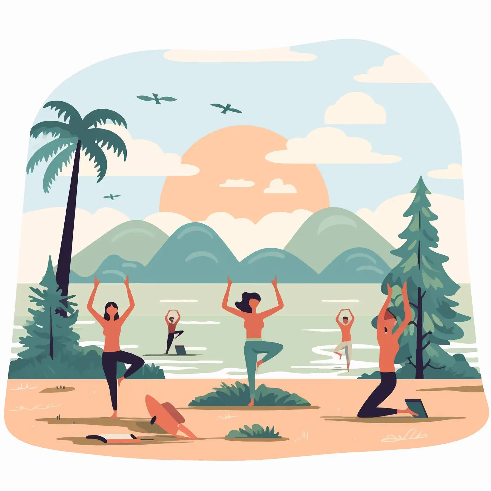 Beach Yoga Class Vector Illustration — free download from Dotvec