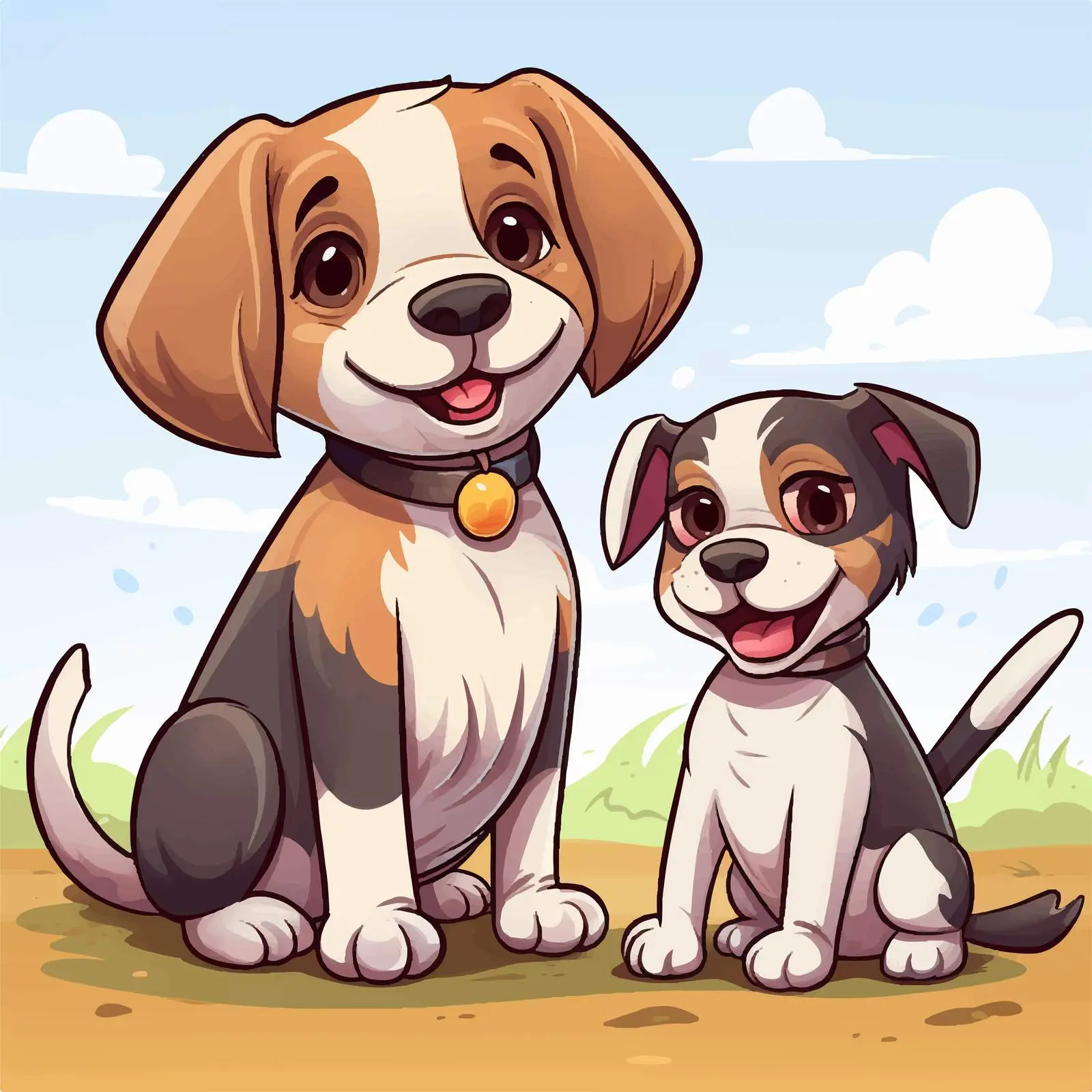 Beagle and Cat Cartoon Illustration on White Background — free download from Dotvec