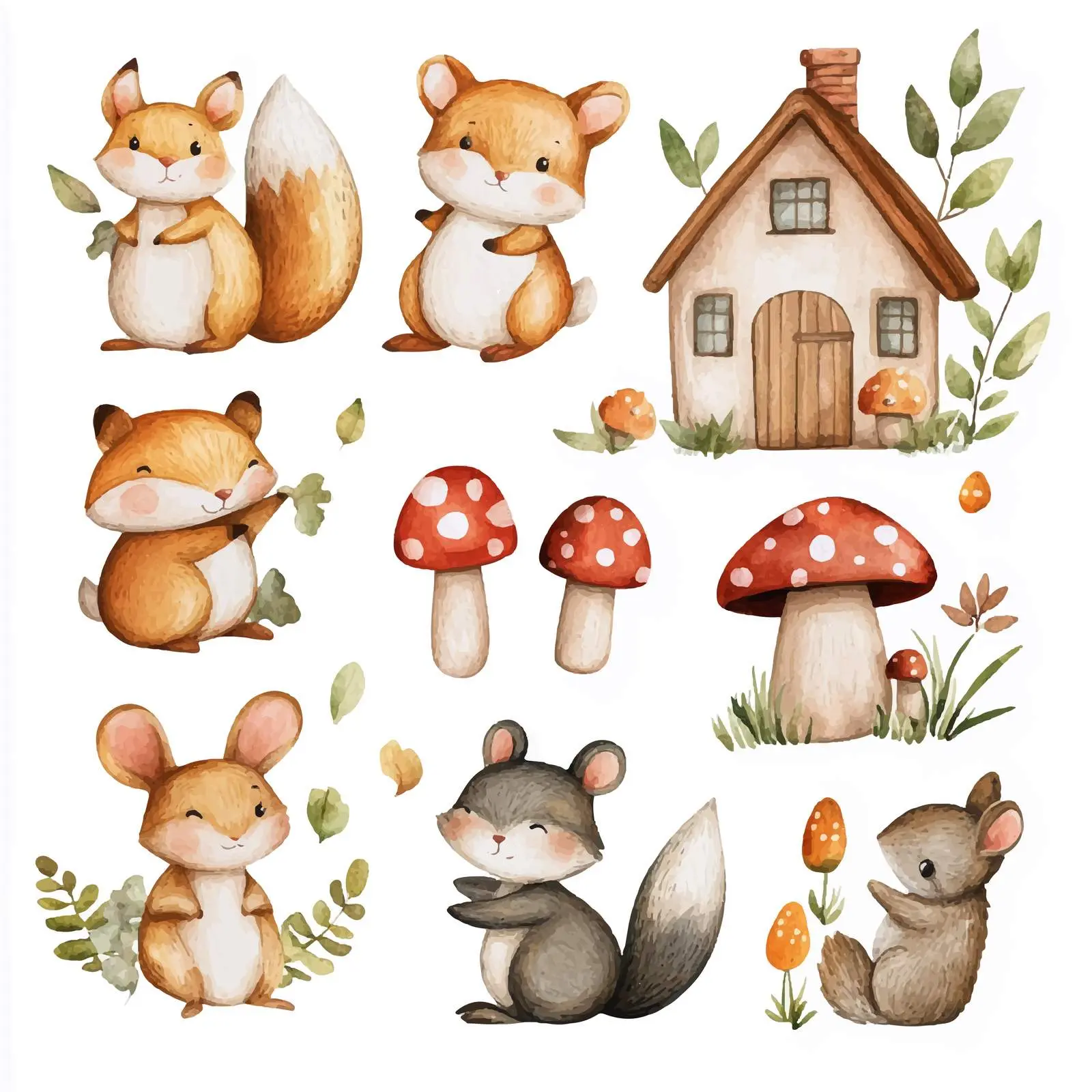 Whimsical Woodland Creatures Watercolor Illustration — free download from Dotvec