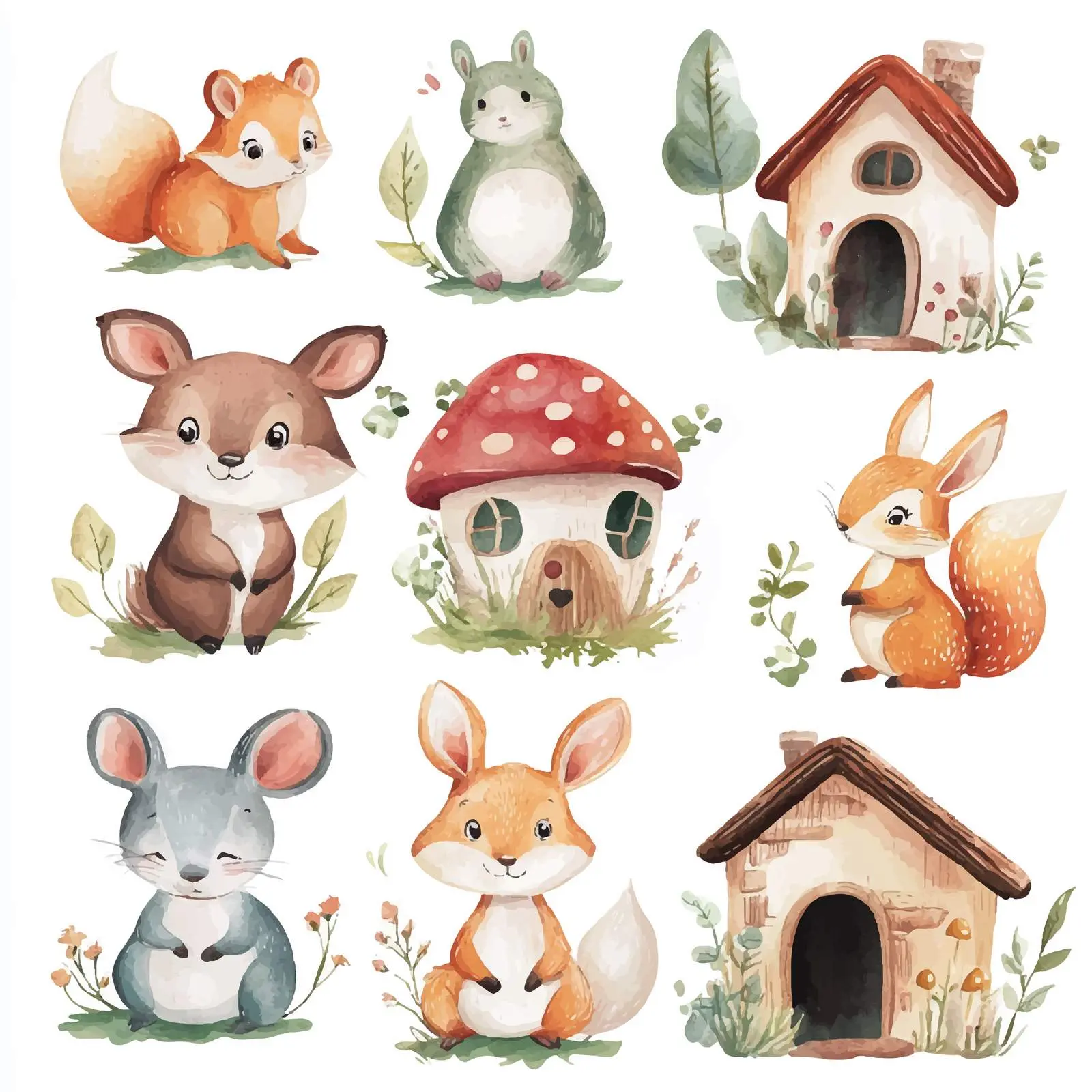 Whimsical Woodland Animals Watercolor Illustration — free download from Dotvec