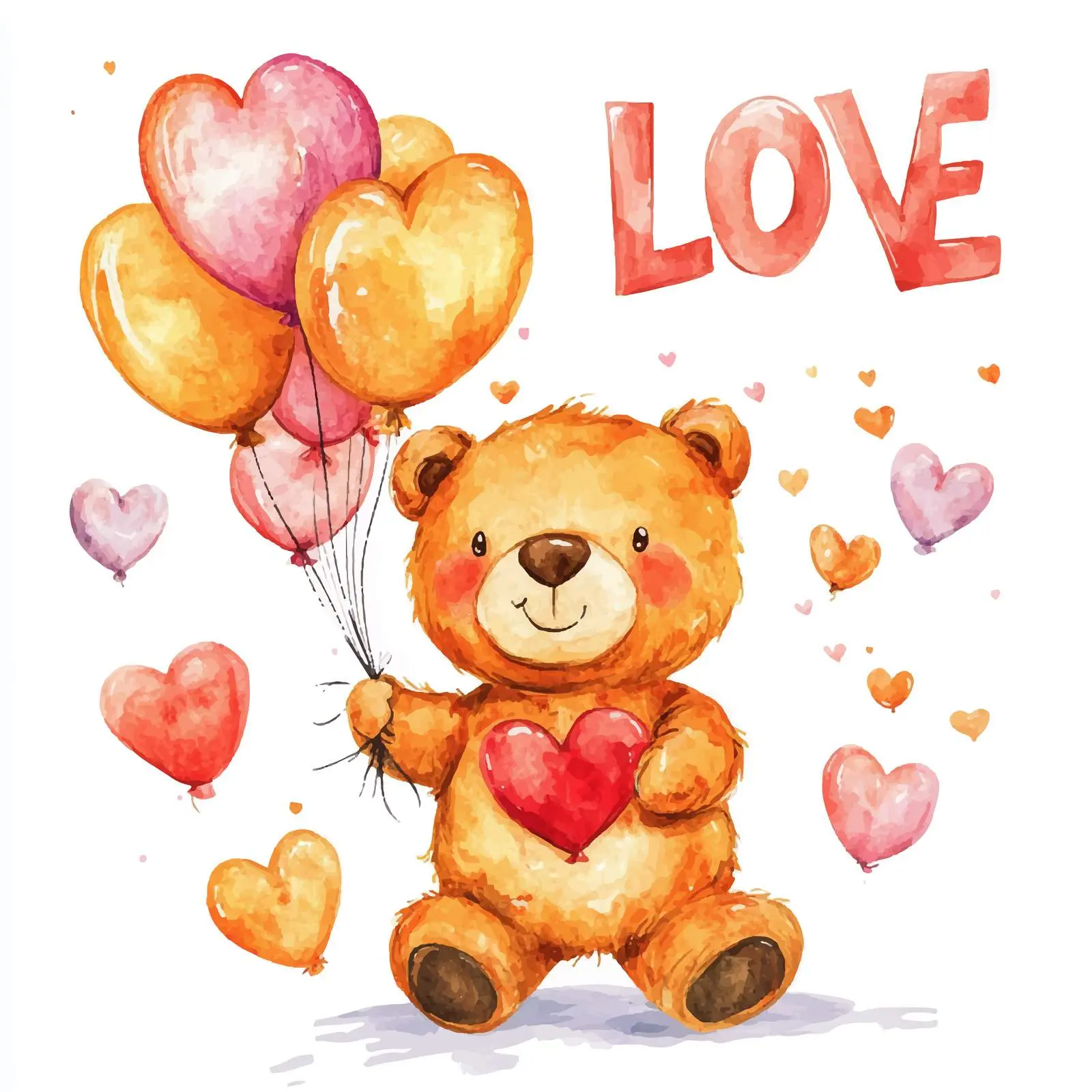 Cute Bear Toy with Balloons and Hearts — free download from Dotvec