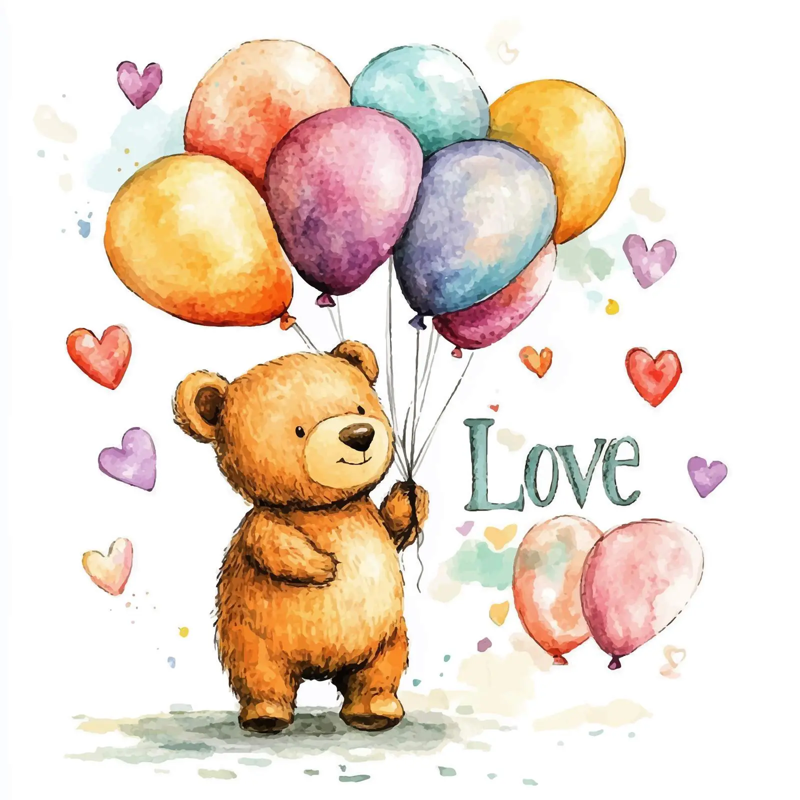 Bear Toy with Balloons and Heart Background — free download from Dotvec