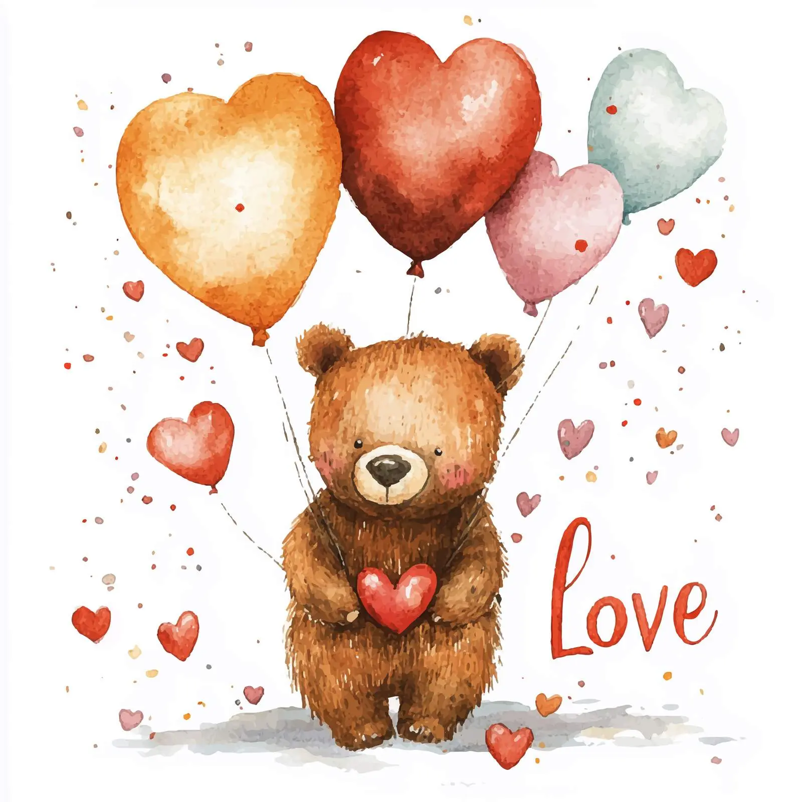 Colorful Bear Toy with Balloons and Hearts — free download from Dotvec