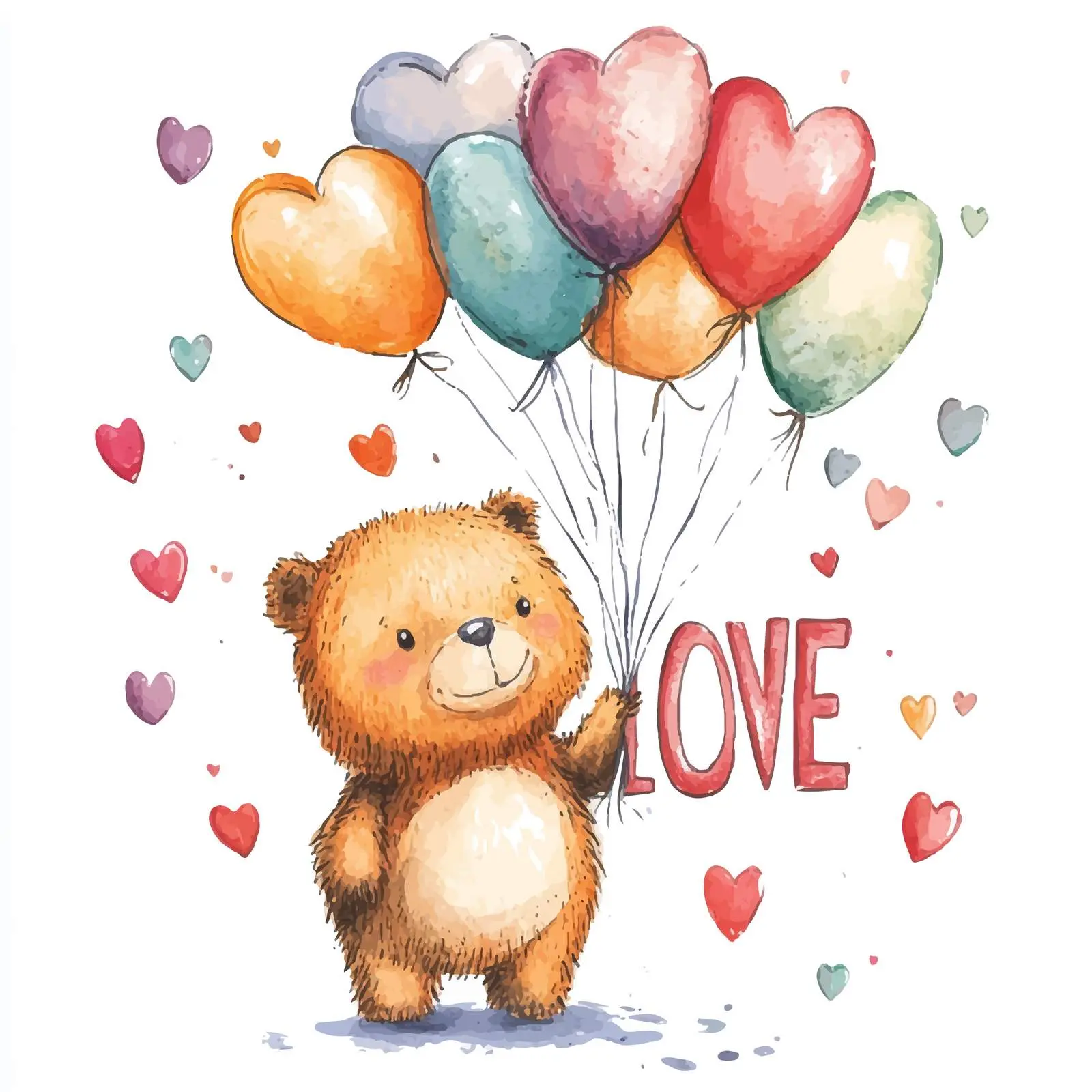 Bear Toy with Balloons and Heart Background – free cartoon bear image from Dotvec