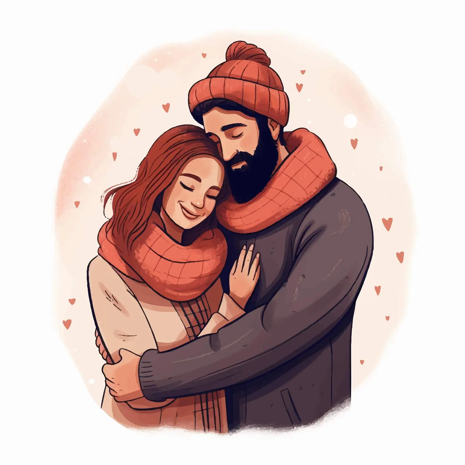 Bearded Man and Beautiful Girl Couple Vector – free hugging image from Dotvec