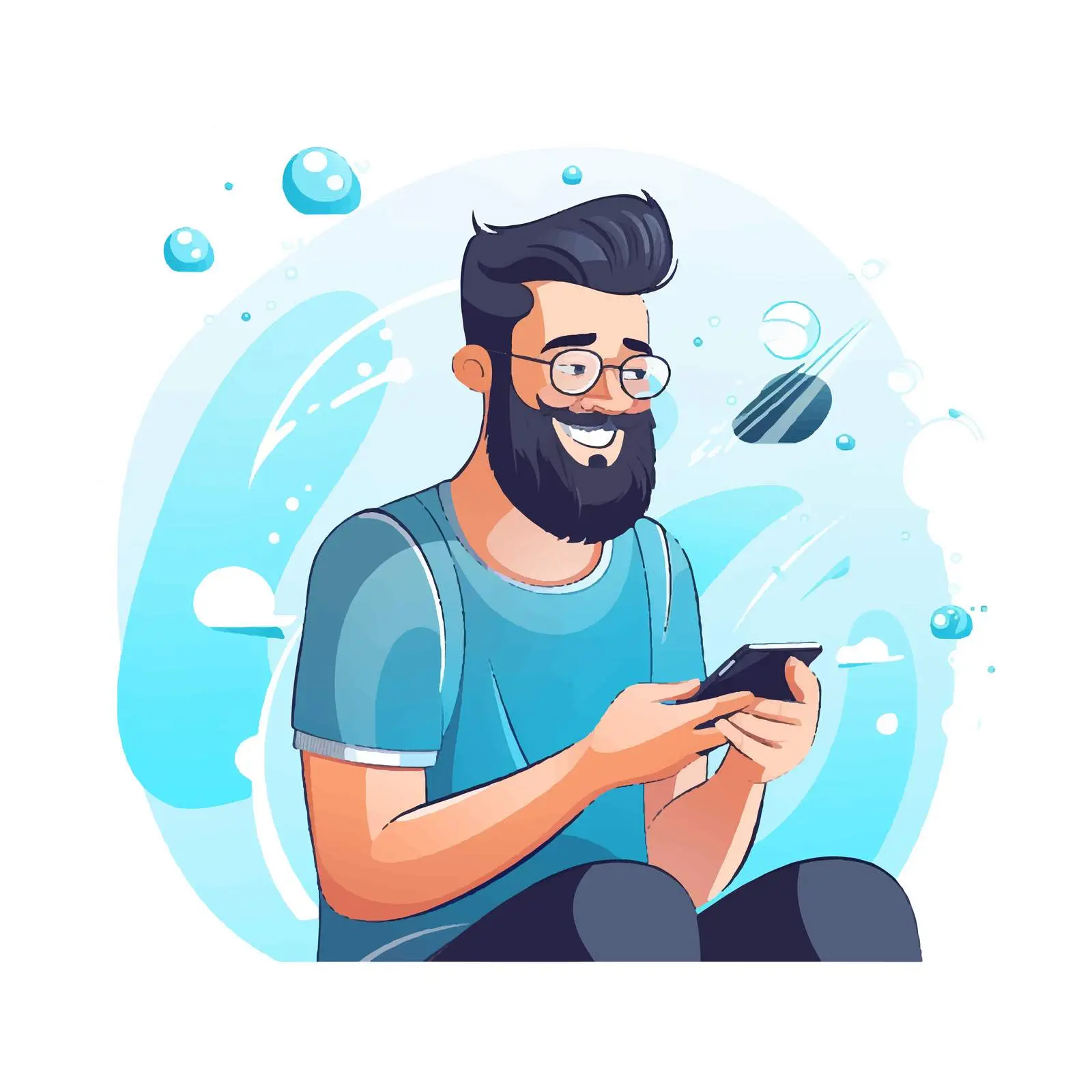 Bearded Man Texting on Smartphone Vector — free download from Dotvec