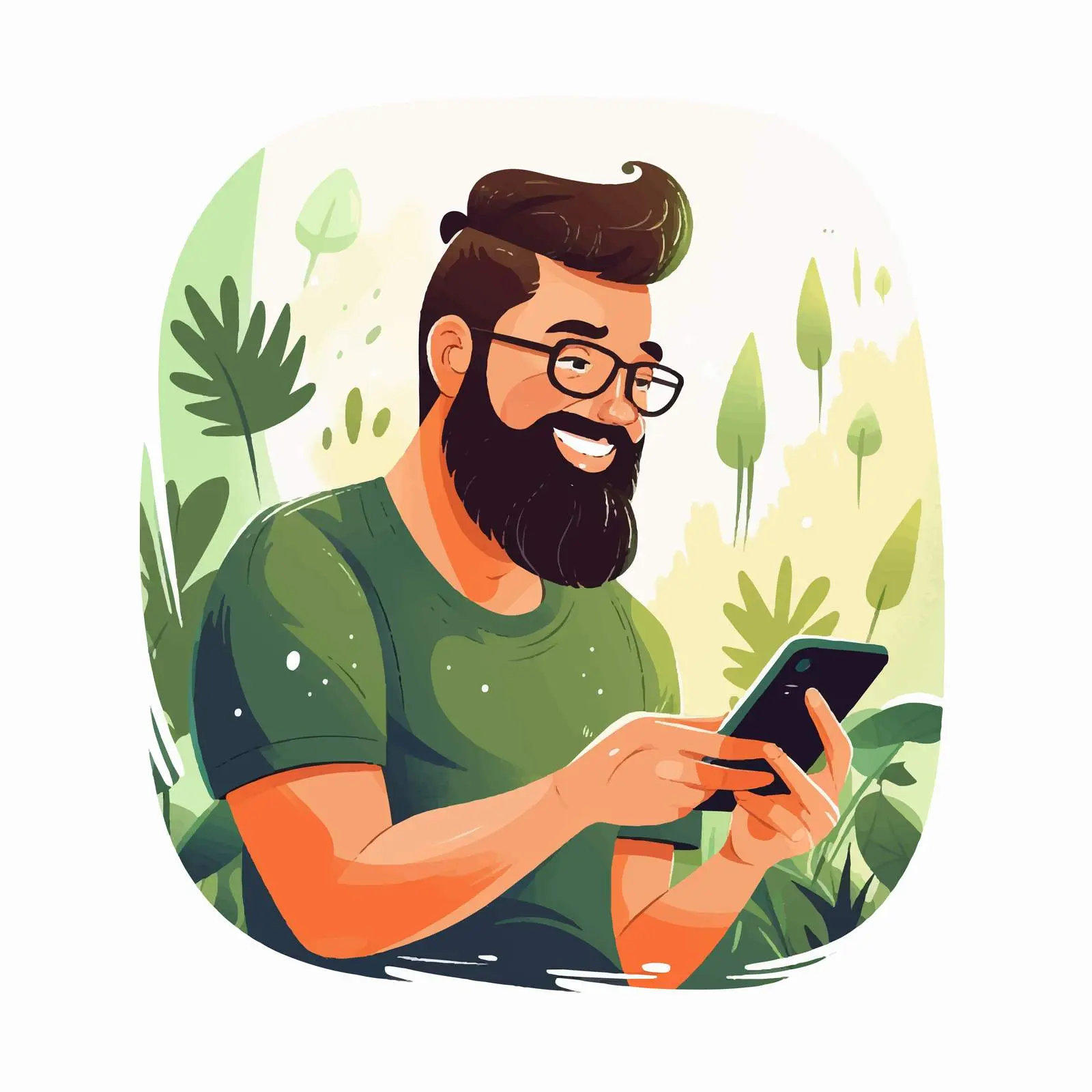 Bearded Man Texting on Smartphone — free download from Dotvec