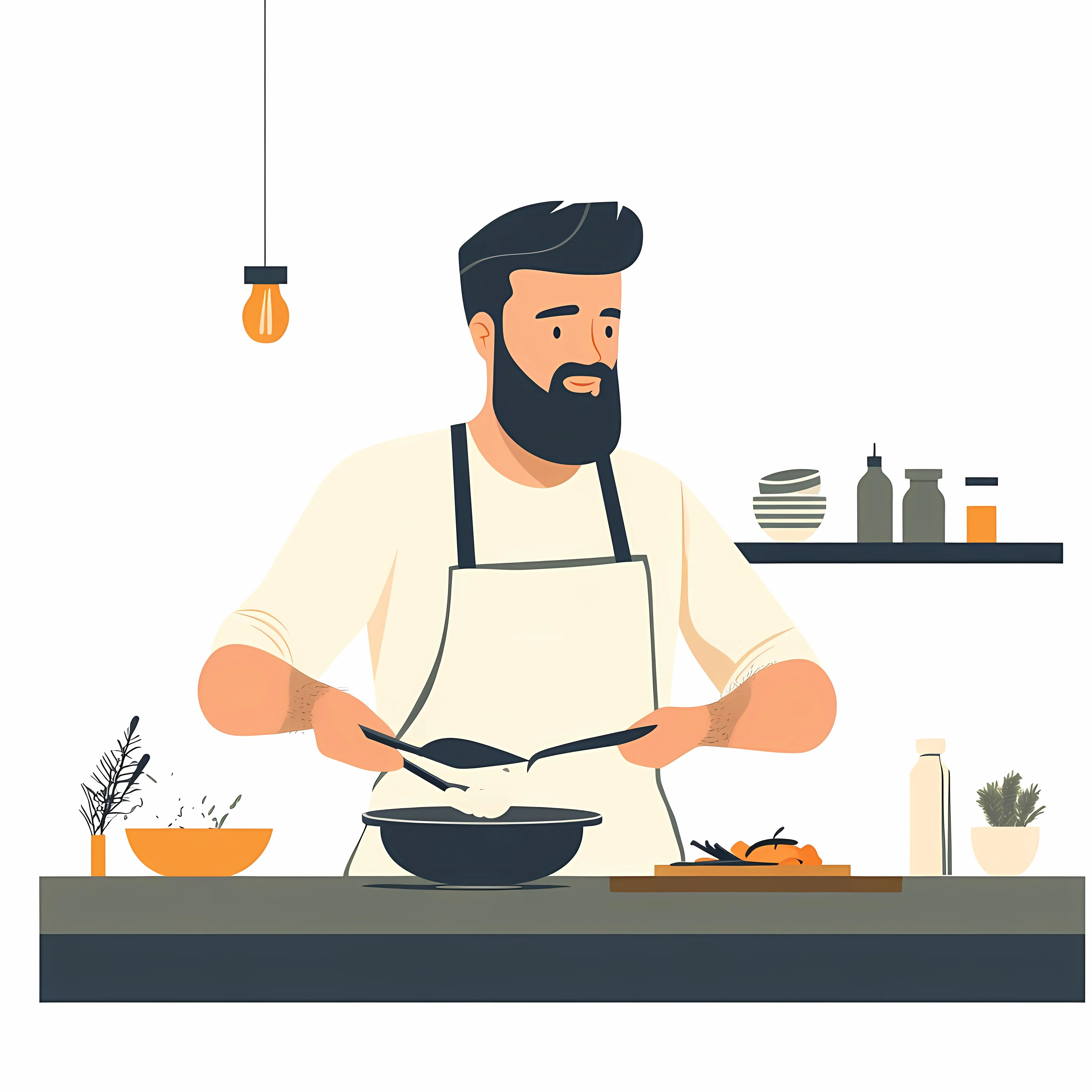 Bearded Man Cooking in Kitchen Illustration — free download from Dotvec