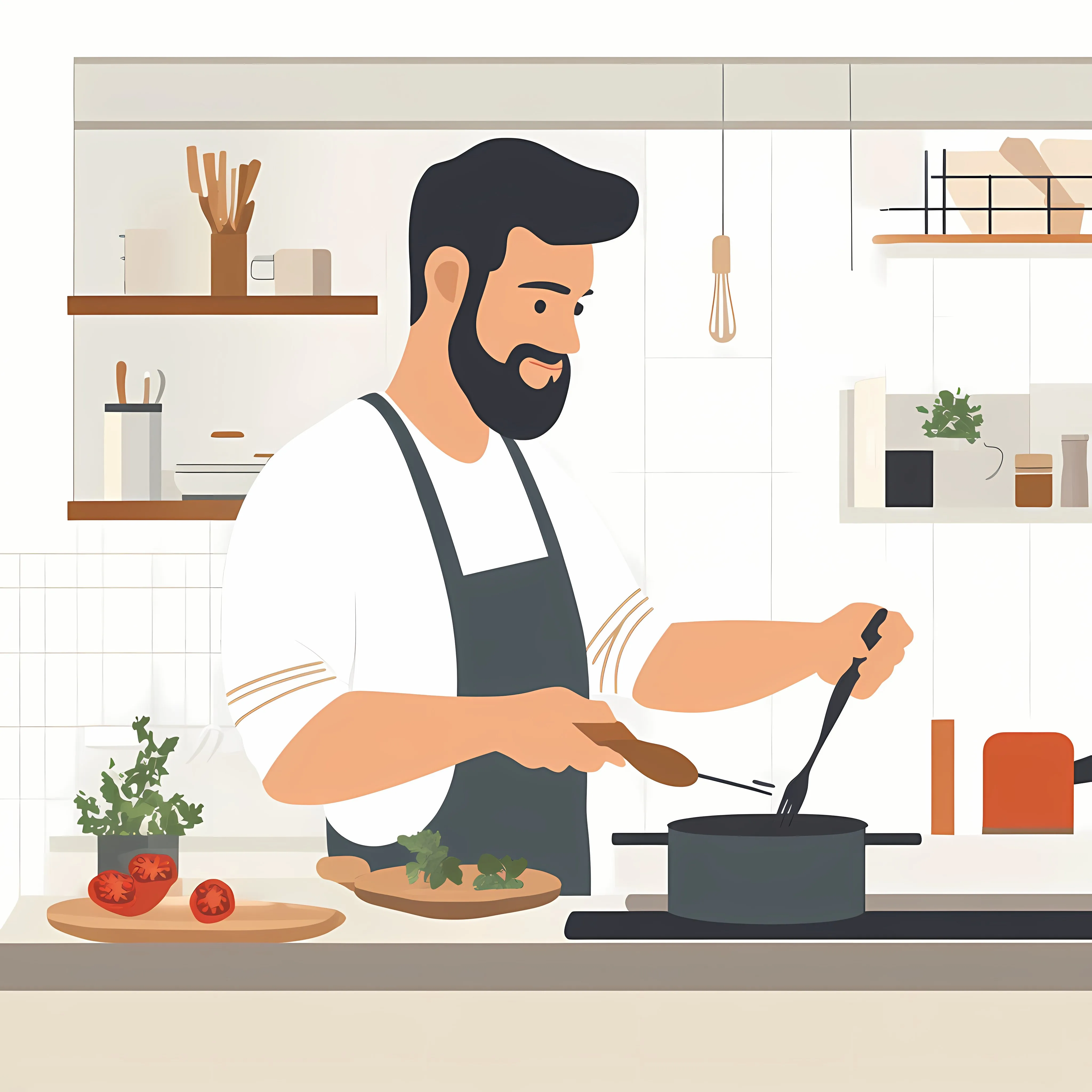 Bearded Man Cooking in Kitchen Animation – free tasty food image from Dotvec