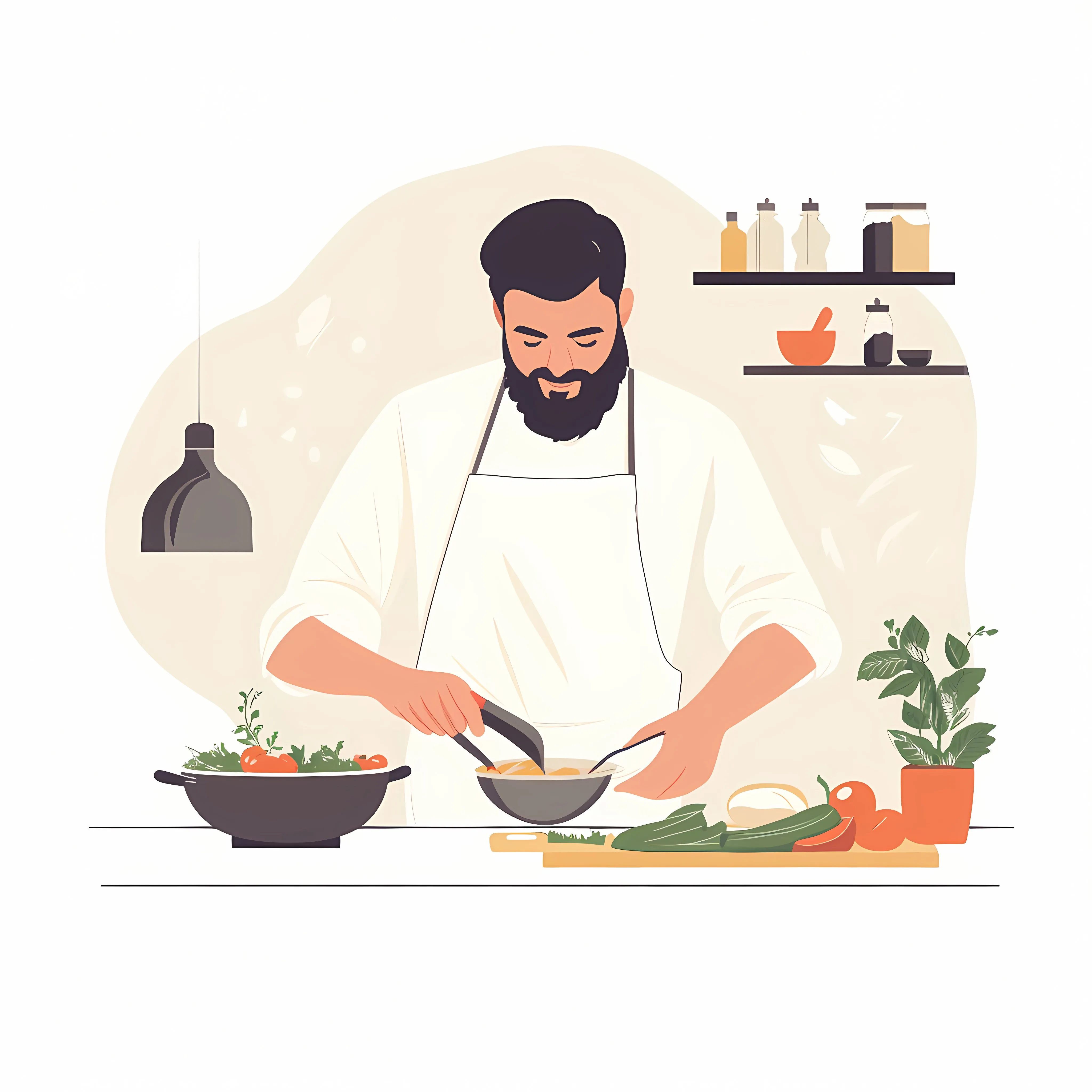 Bearded Man Cooking in Kitchen - Vector Illustration — free download from Dotvec