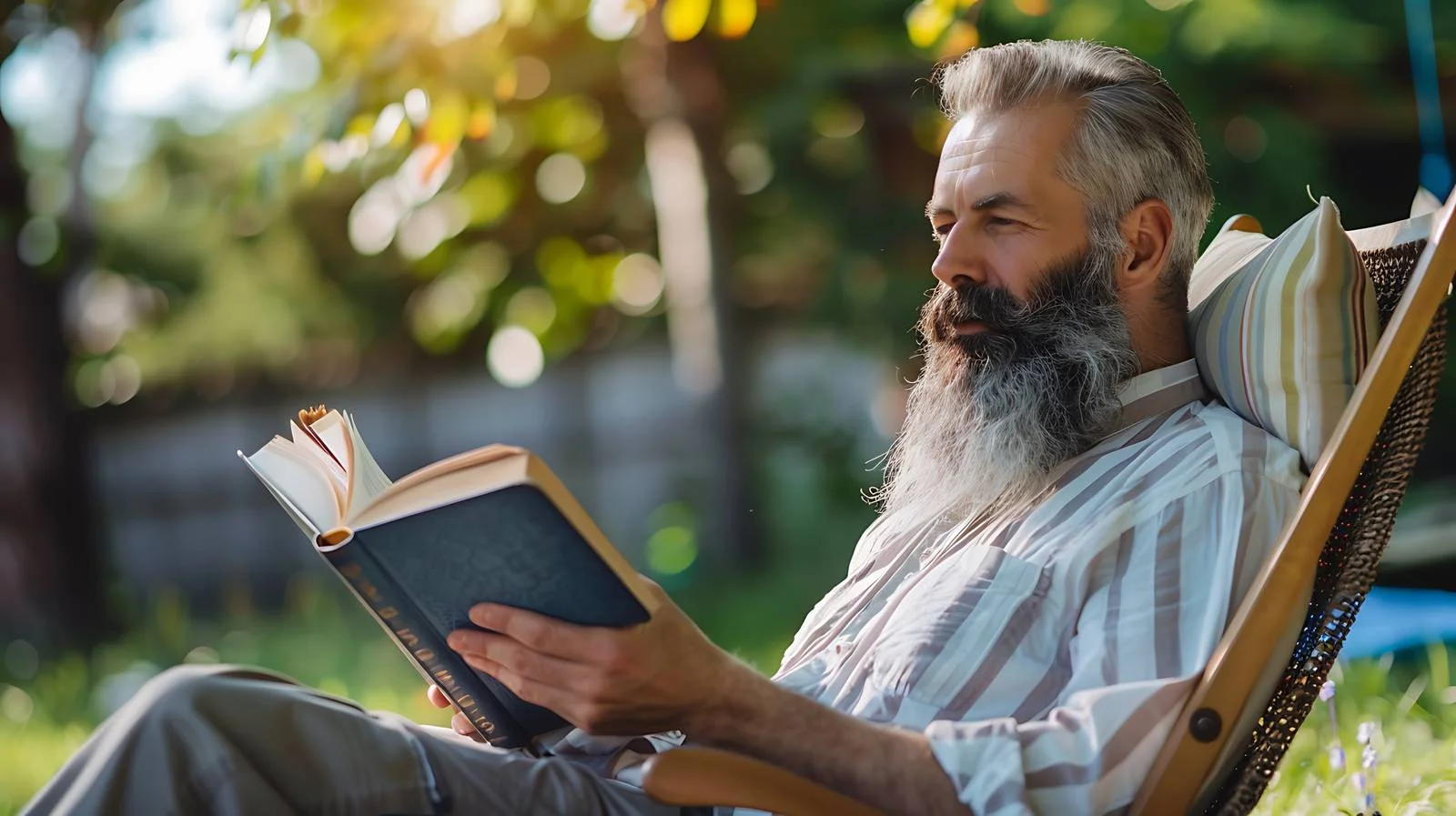 Serene mature man reading book leisurely — free download from Dotvec