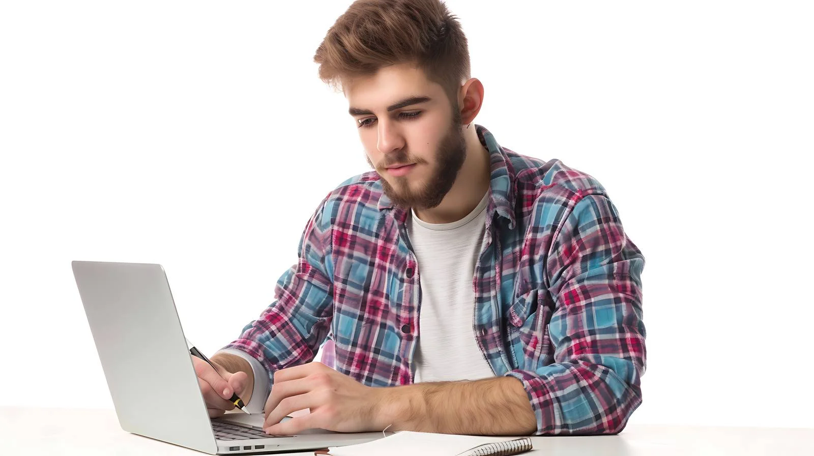 Young Man Desk Laptop Writing — free download from Dotvec